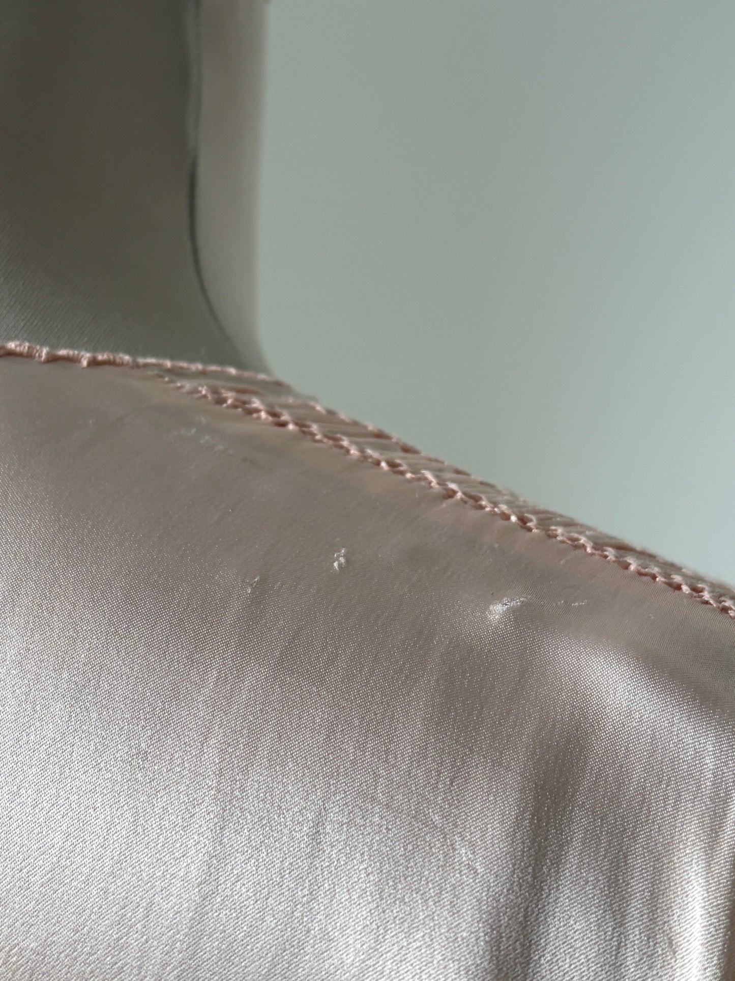 1940s Pink Satin Slip with Smocking