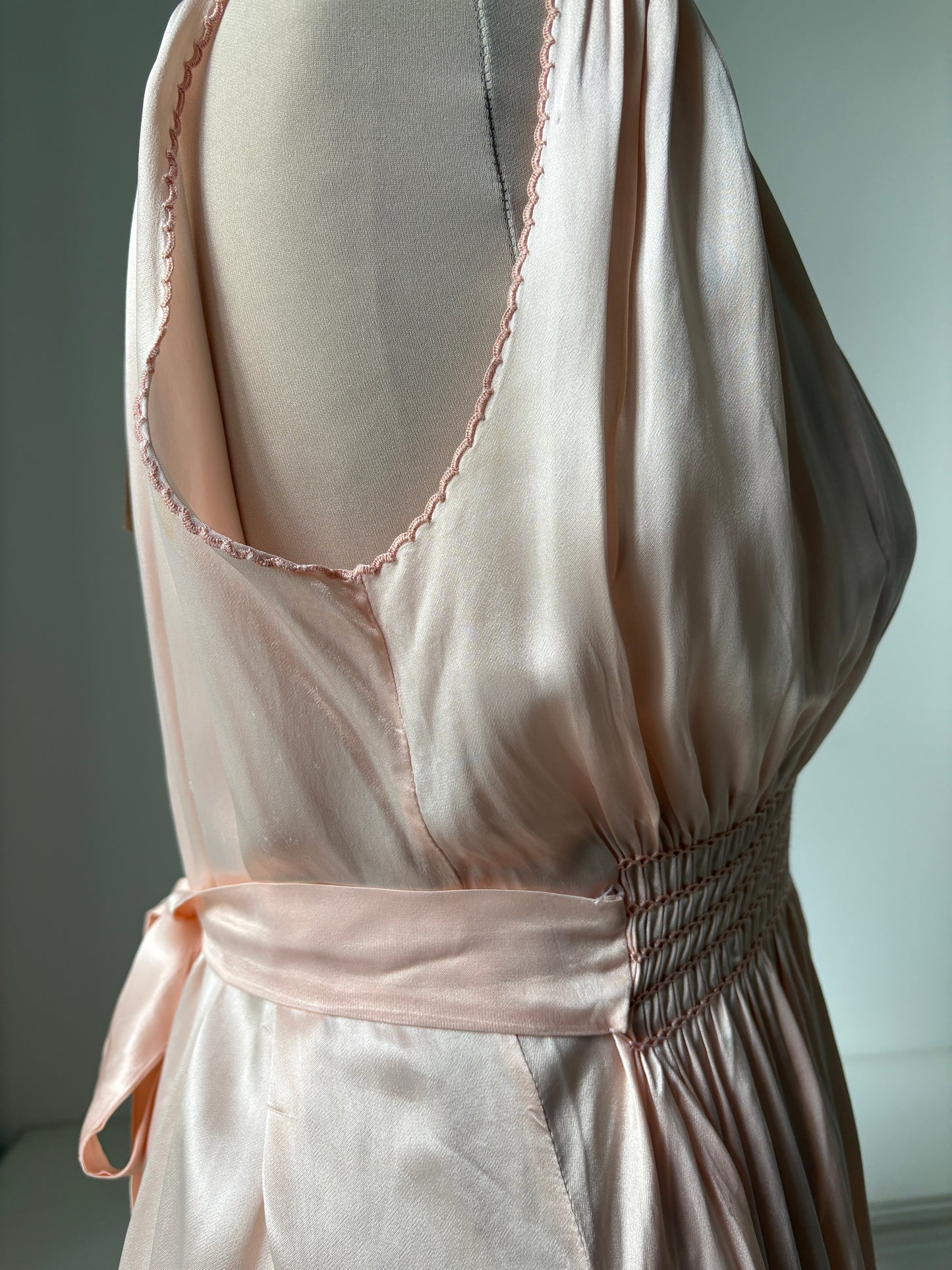 1940s Pink Satin Slip with Smocking