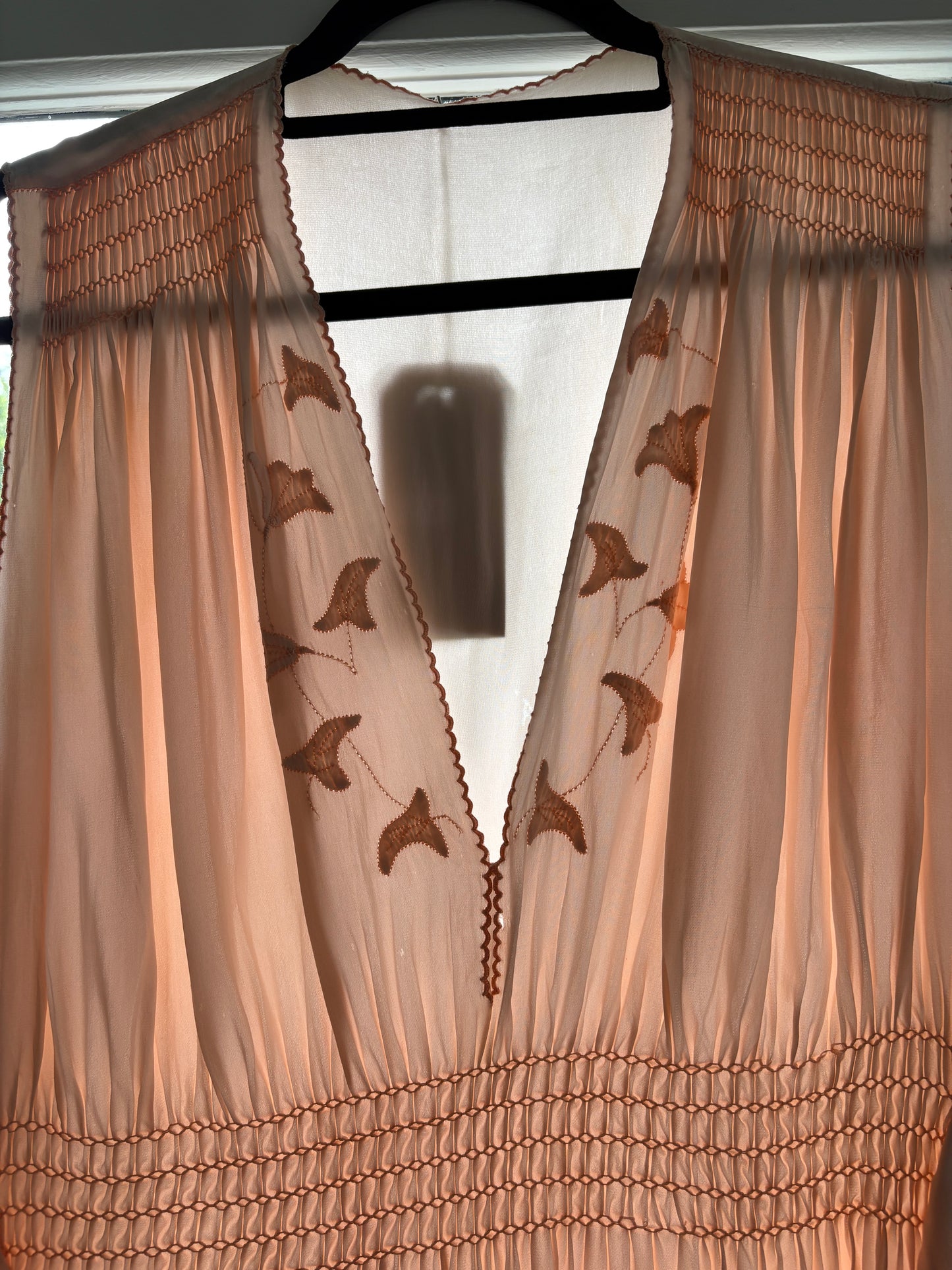 1940s Pink Satin Slip with Smocking