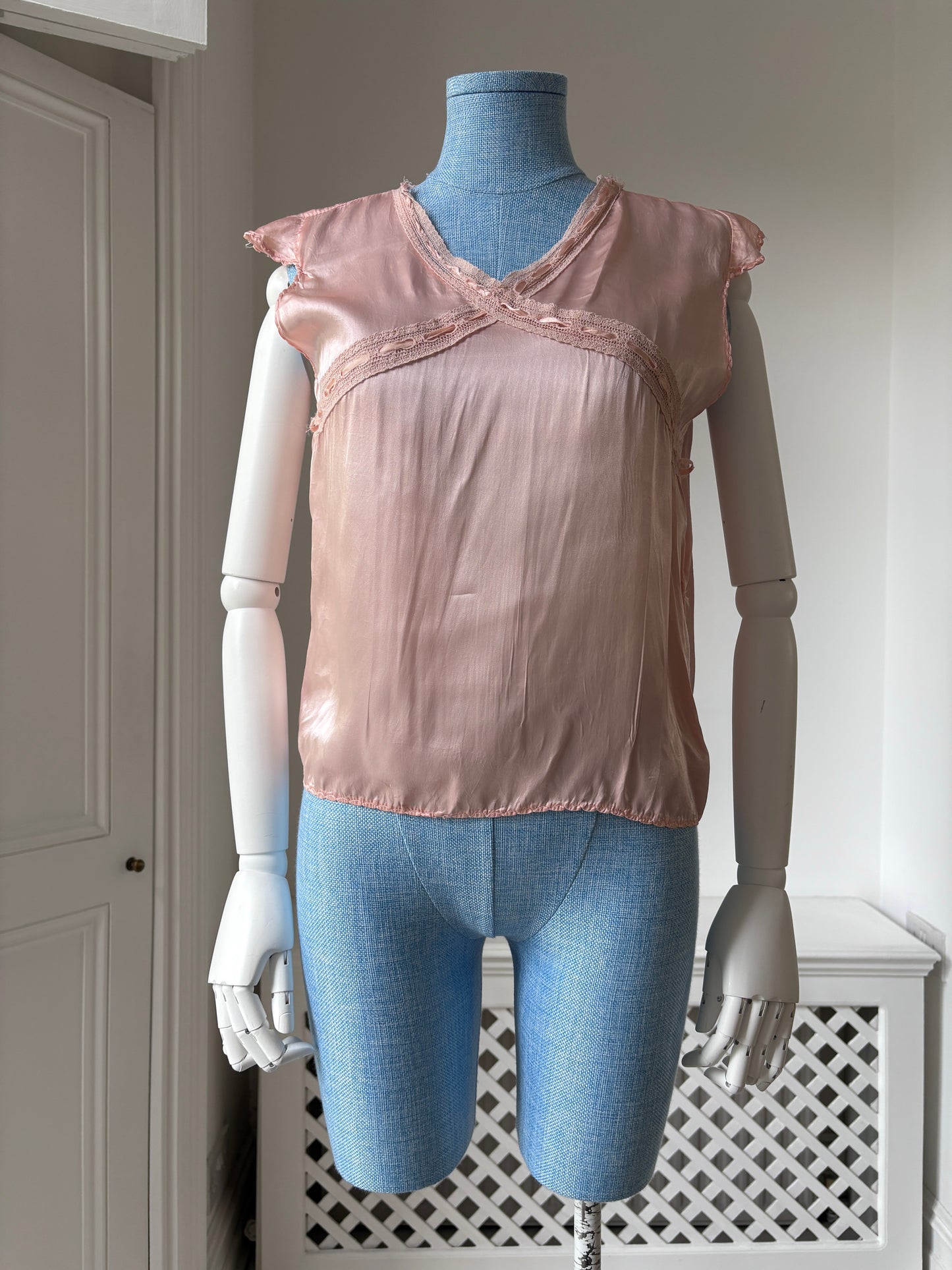 1930s Pink Satin Pyjama Blouse