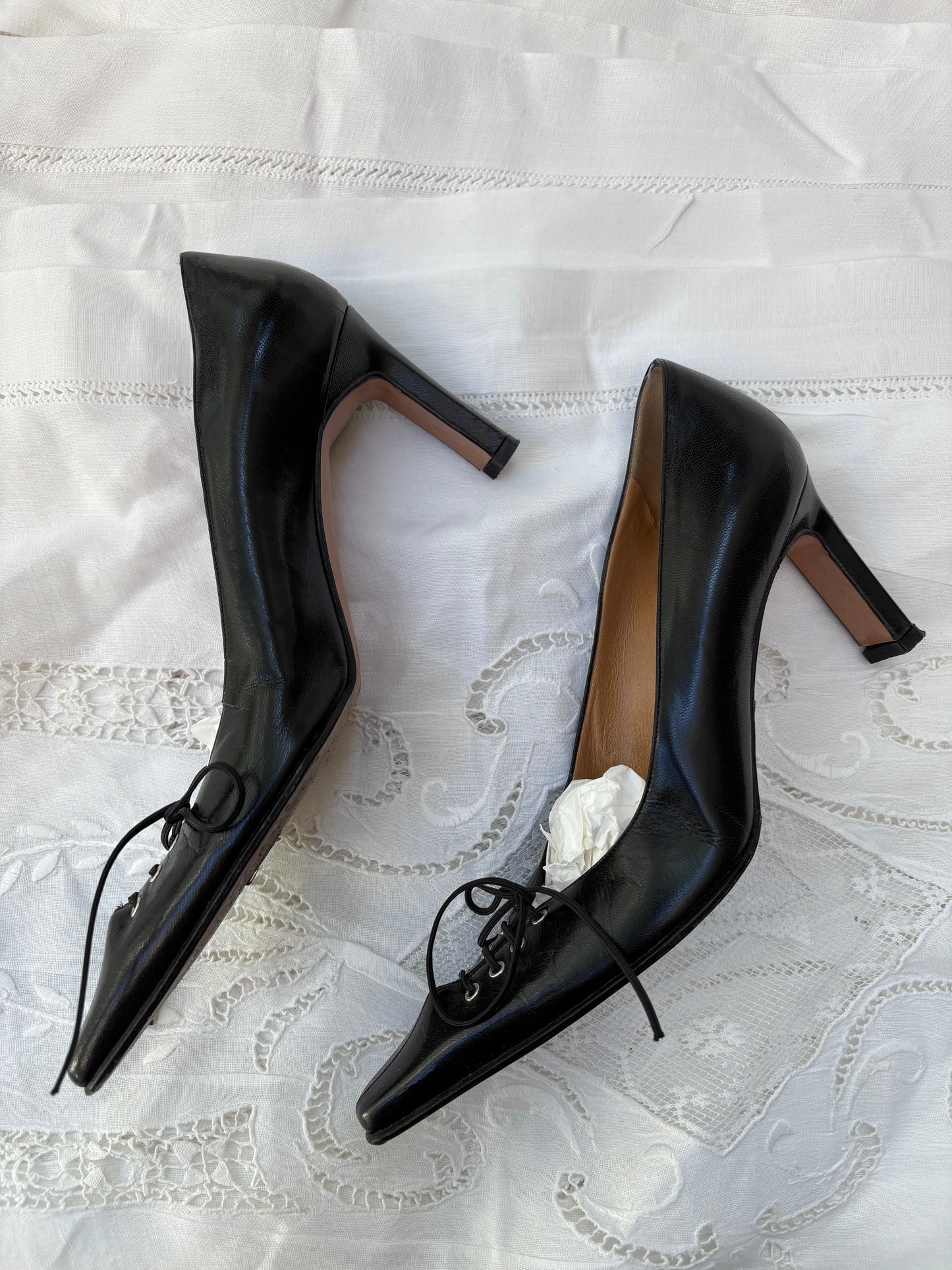 1990s Leather Heels with Corset Toe