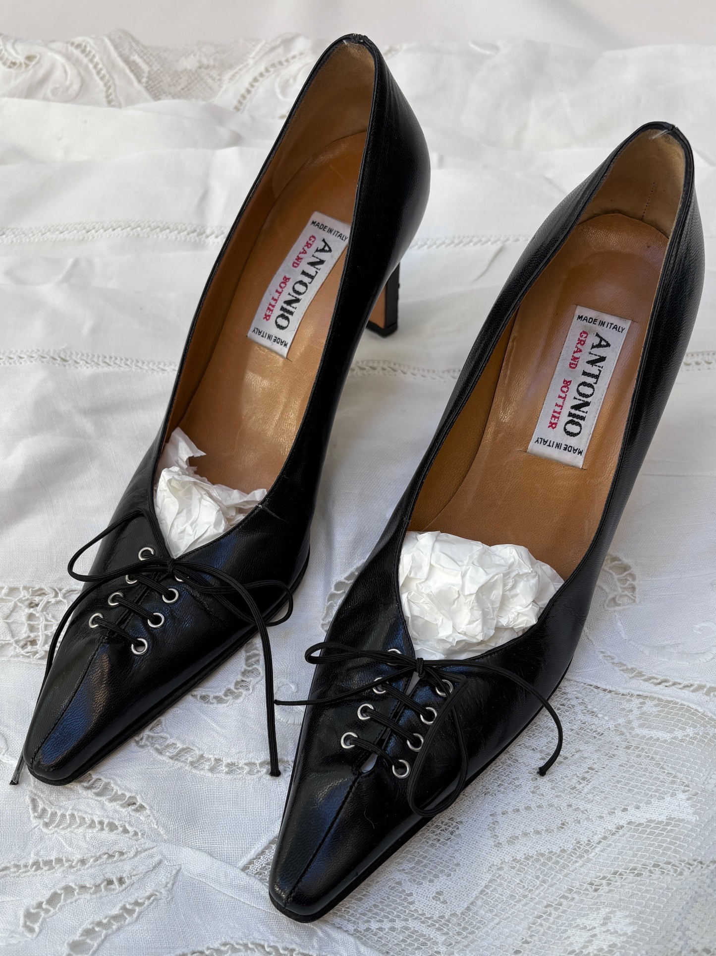 1990s Leather Heels with Corset Toe
