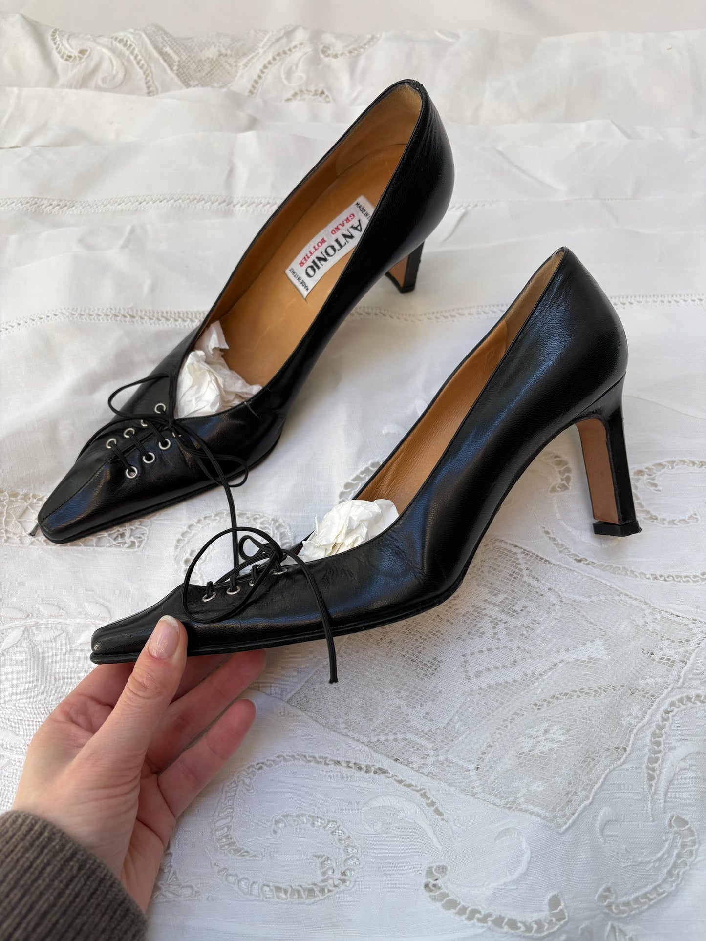 1990s Leather Heels with Corset Toe