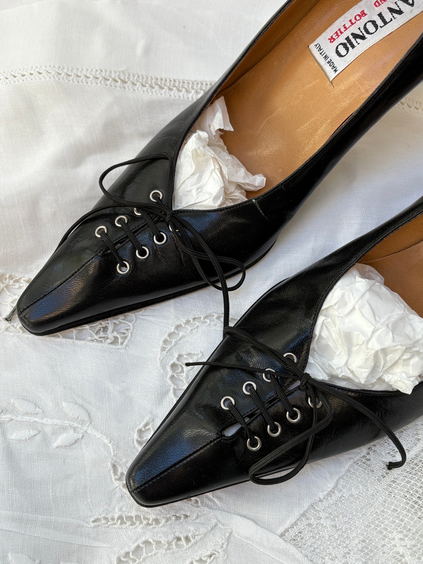 1990s Leather Heels with Corset Toe