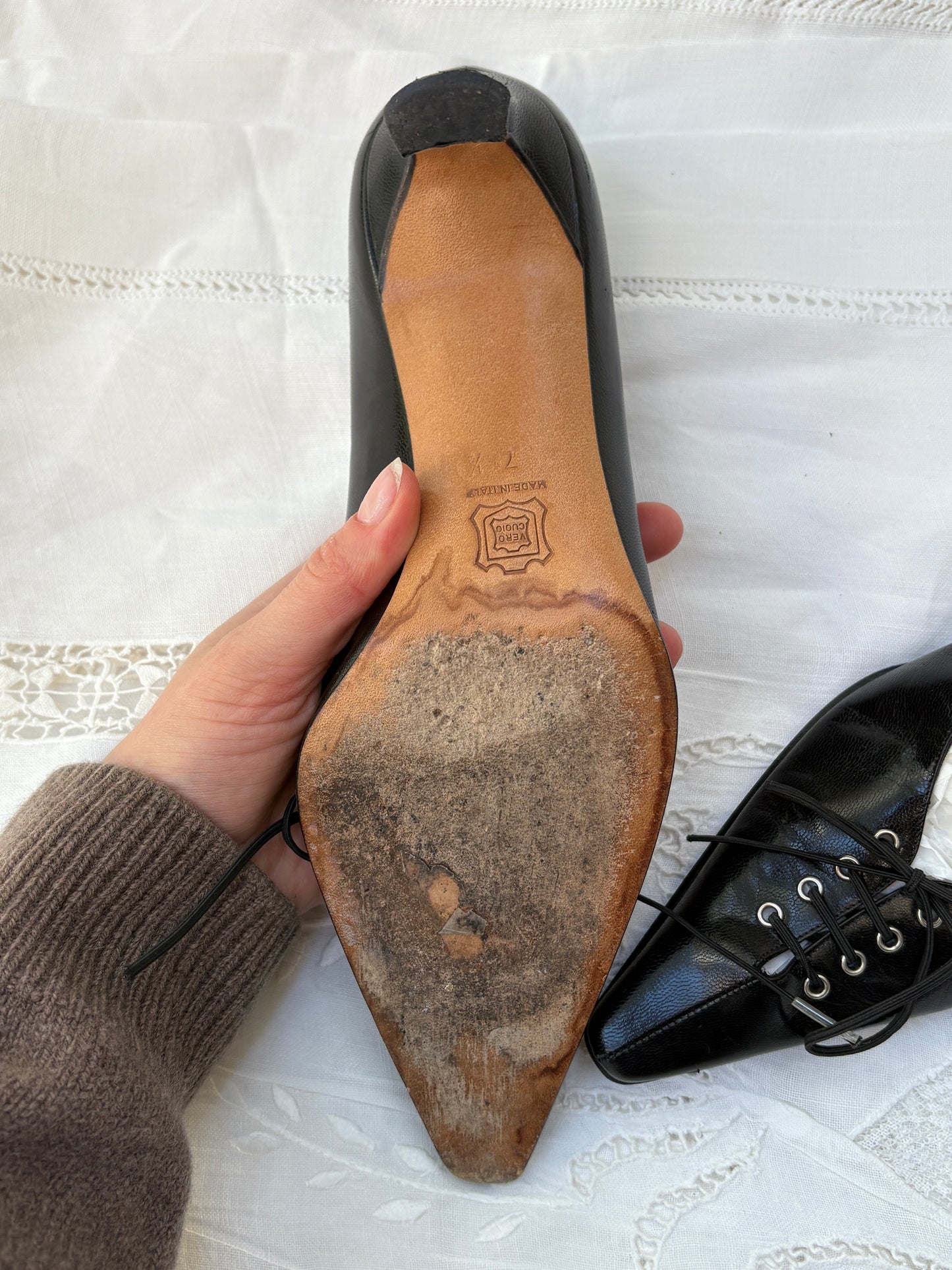 1990s Leather Heels with Corset Toe