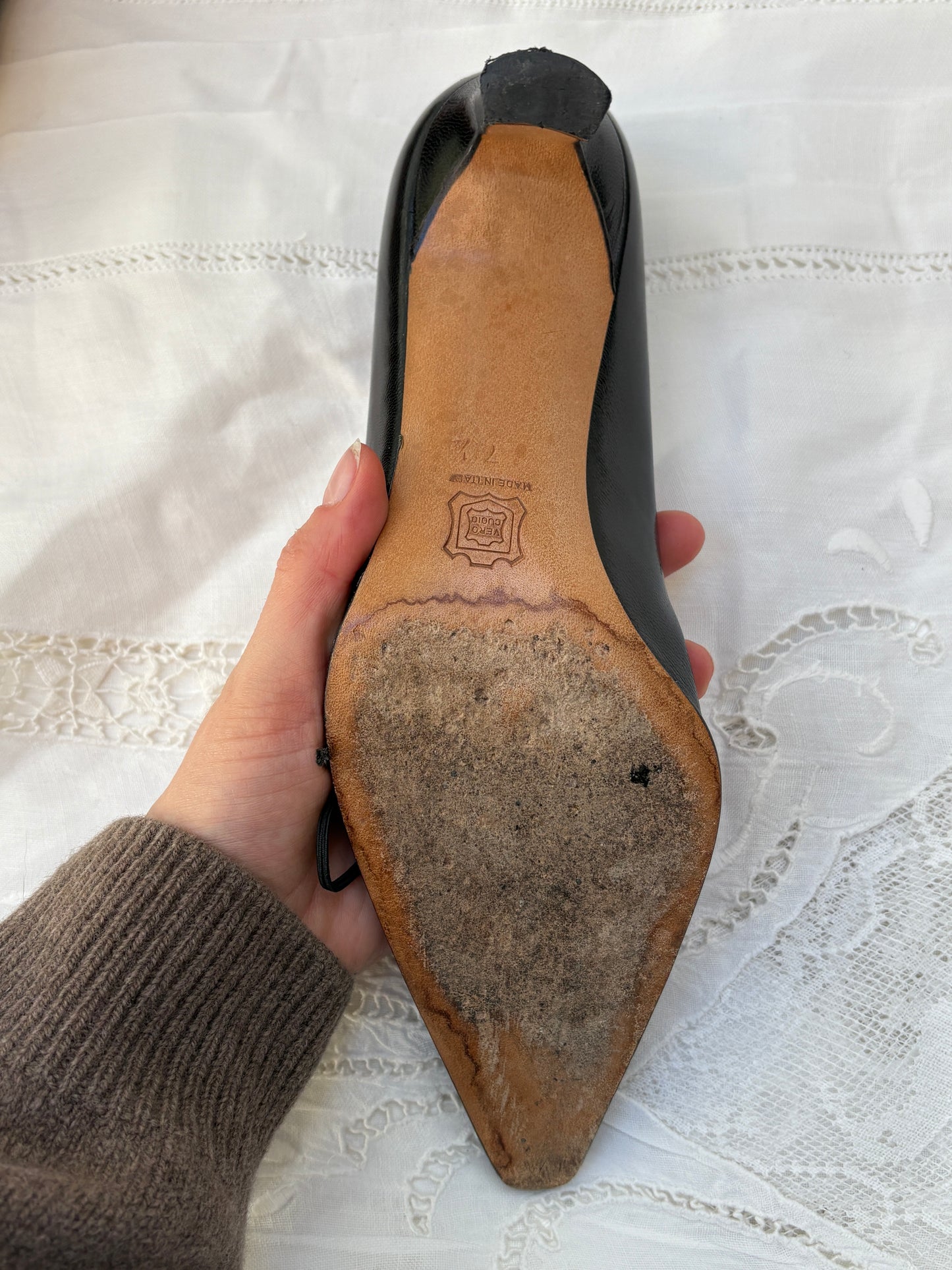 1990s Leather Heels with Corset Toe