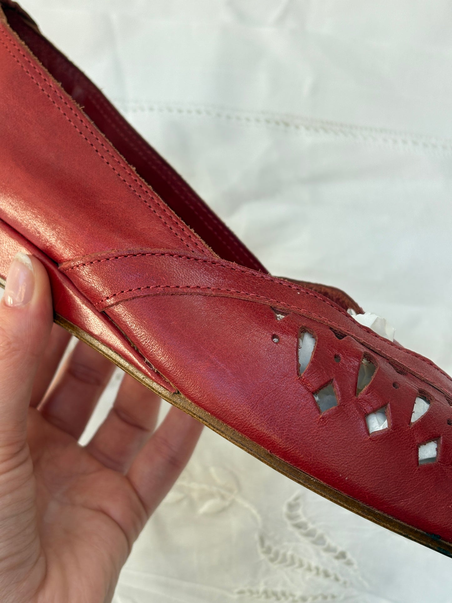 1950s 1960s Red Leather Wedge Shoes