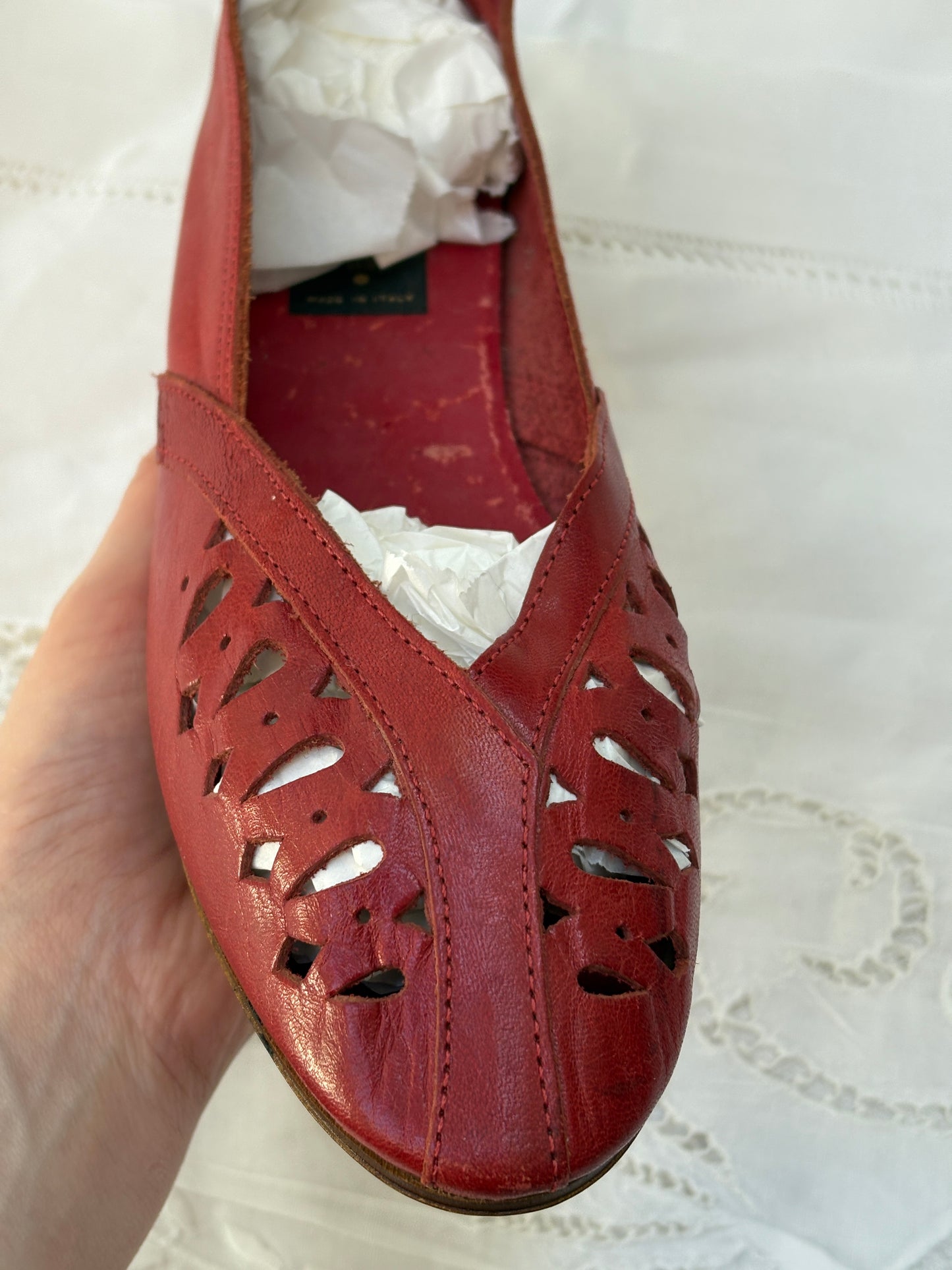 1950s 1960s Red Leather Wedge Shoes