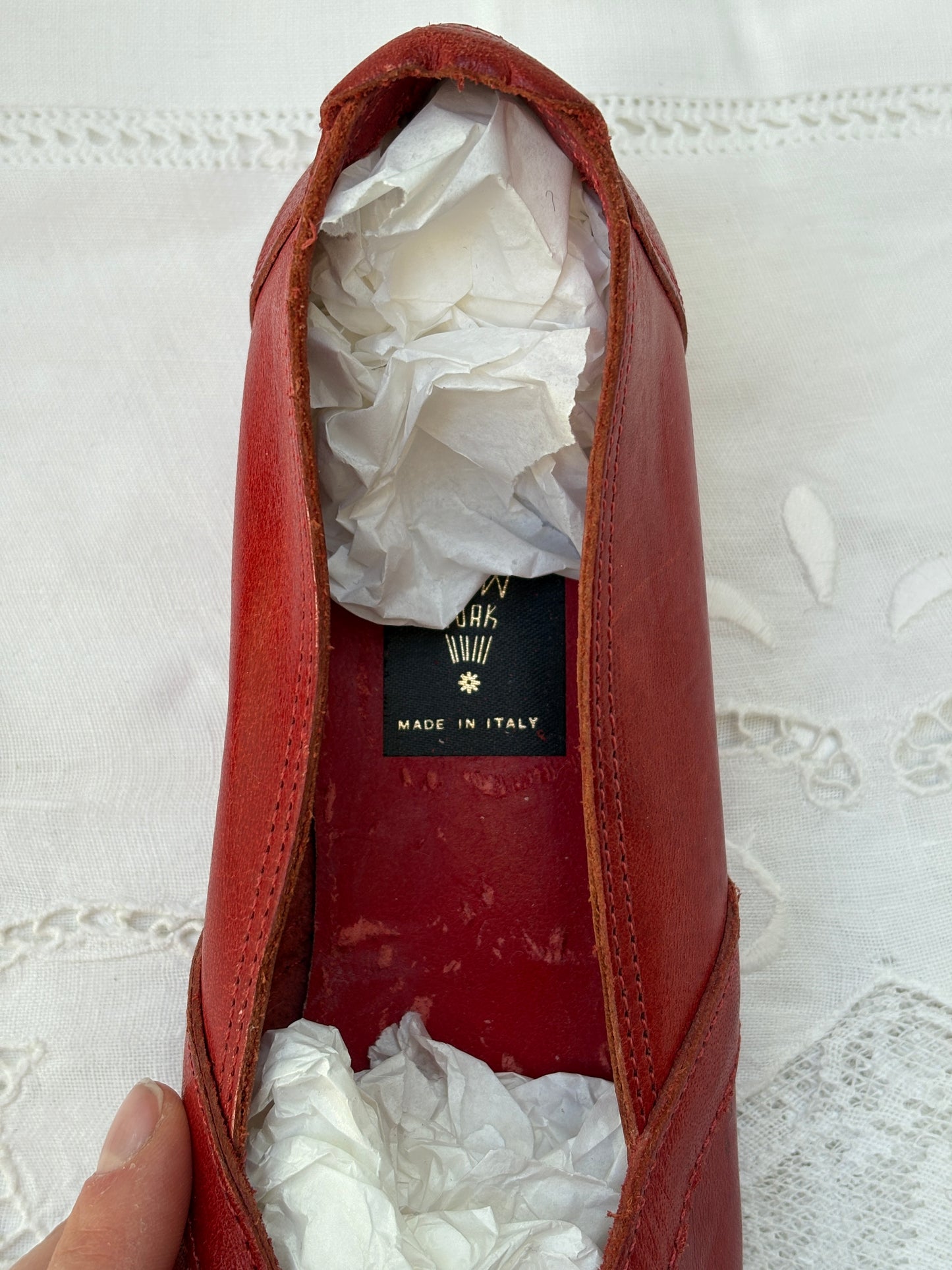 1950s 1960s Red Leather Wedge Shoes