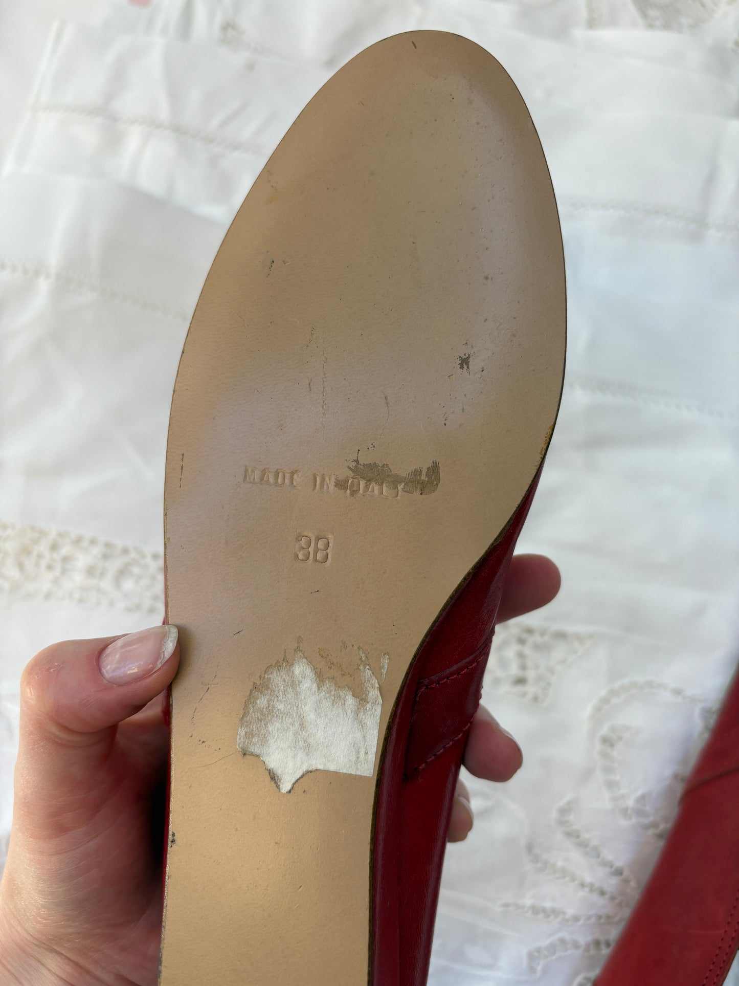 1950s 1960s Red Leather Wedge Shoes