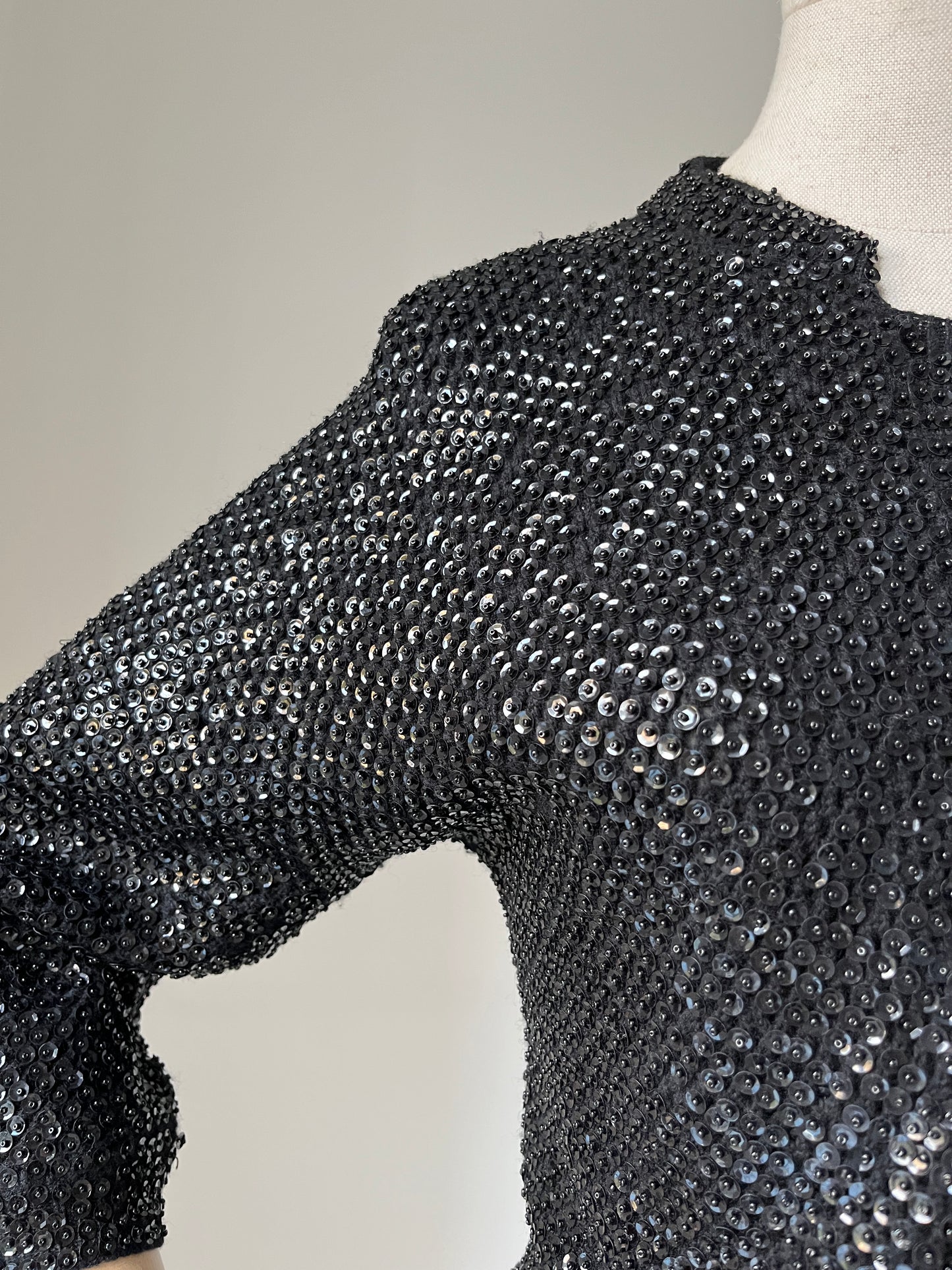 1960s Black Sequin Encrusted Cardigan