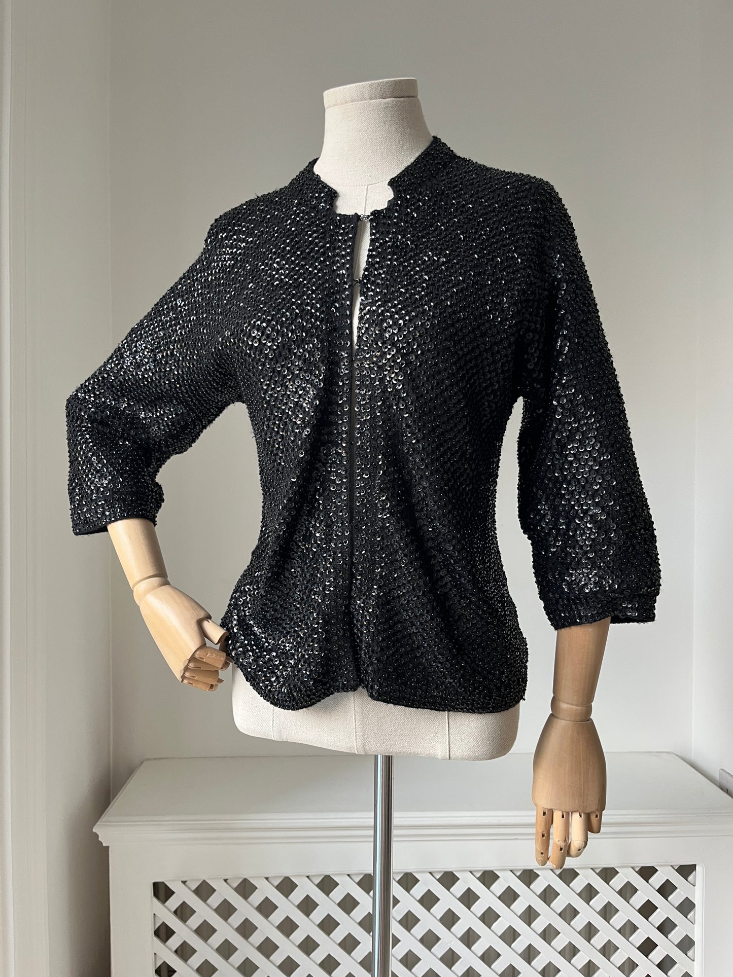 1960s Black Sequin Encrusted Cardigan