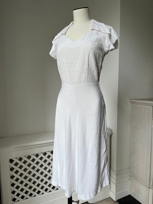 1950s 1960s Slub Cotton White Summer Dress