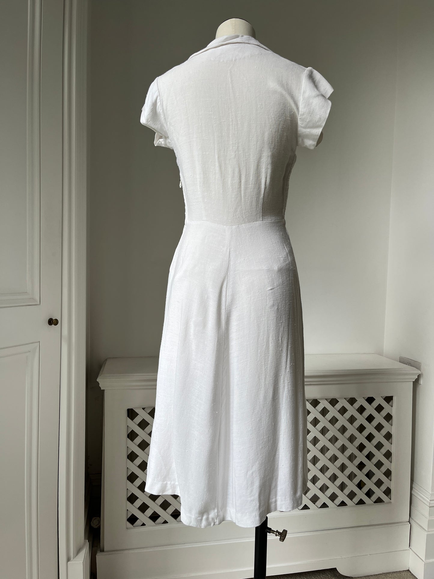 1950s 1960s Slub Cotton White Summer Dress