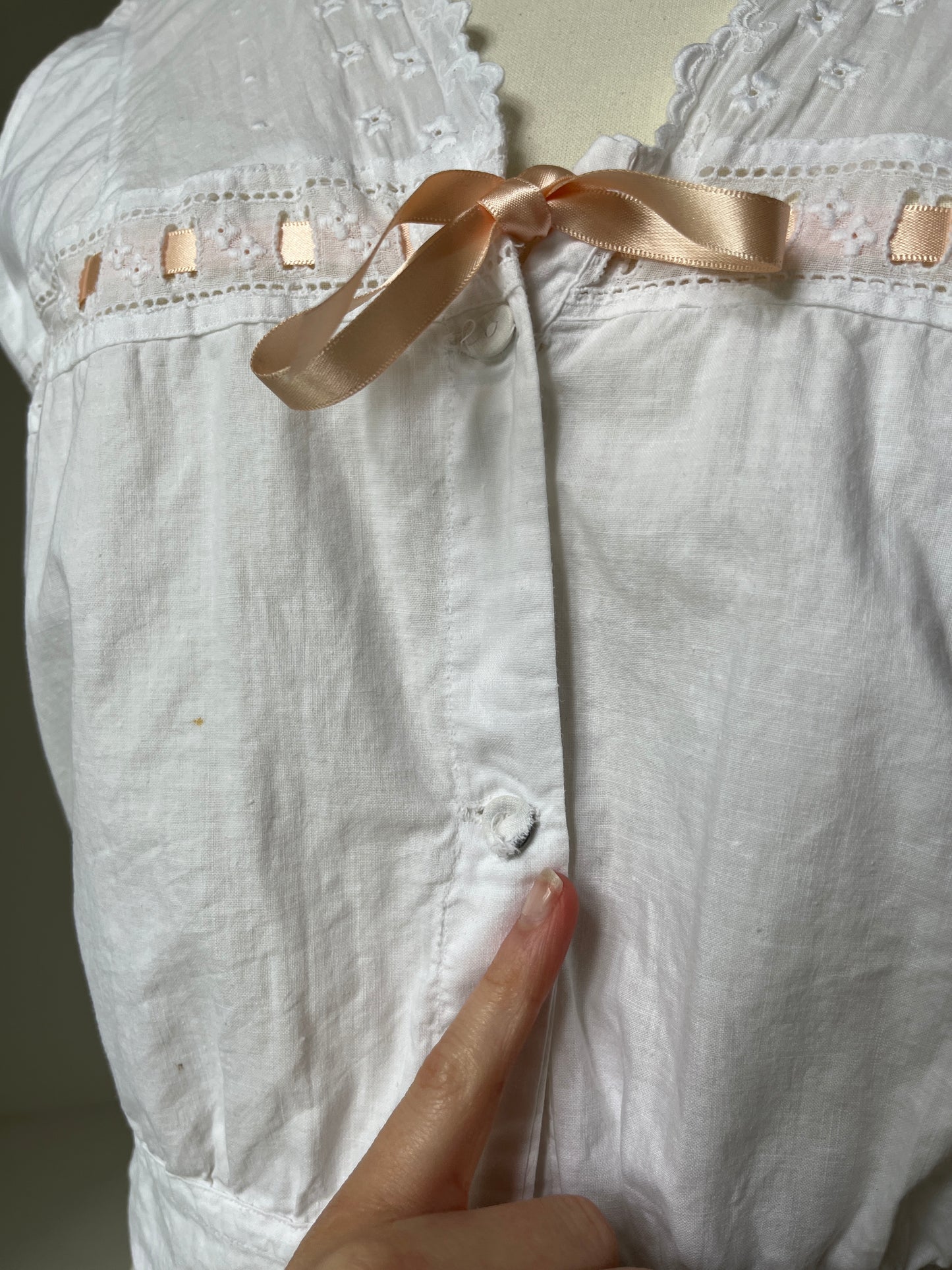 1910s Cotton Corset Cover with Pale Pink Ribbon