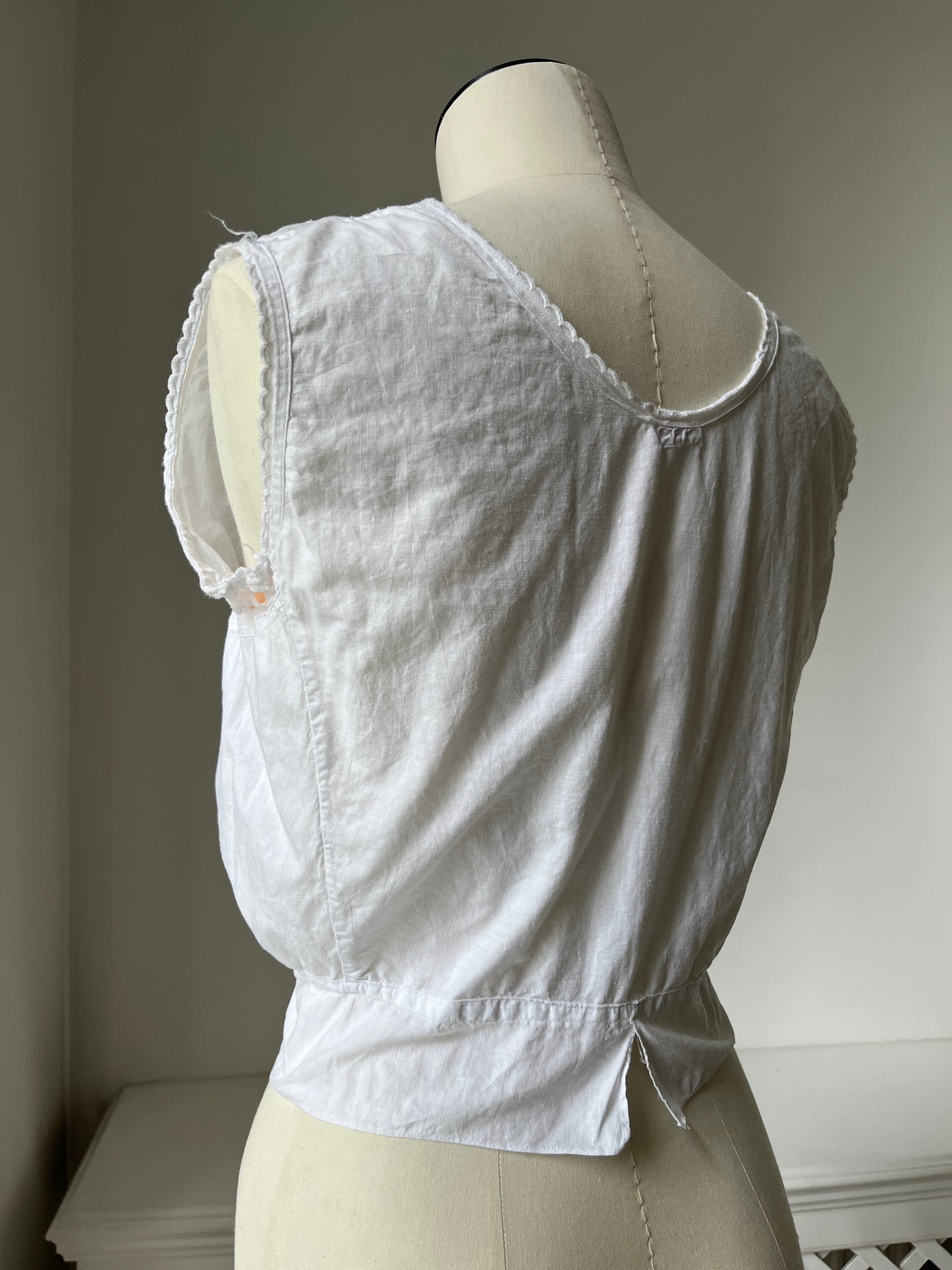 1910s Cotton Corset Cover with Pale Pink Ribbon