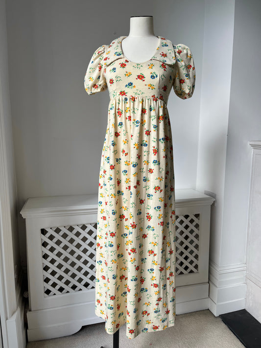 1970s Pale Yellow Ditsy Babydoll Dress