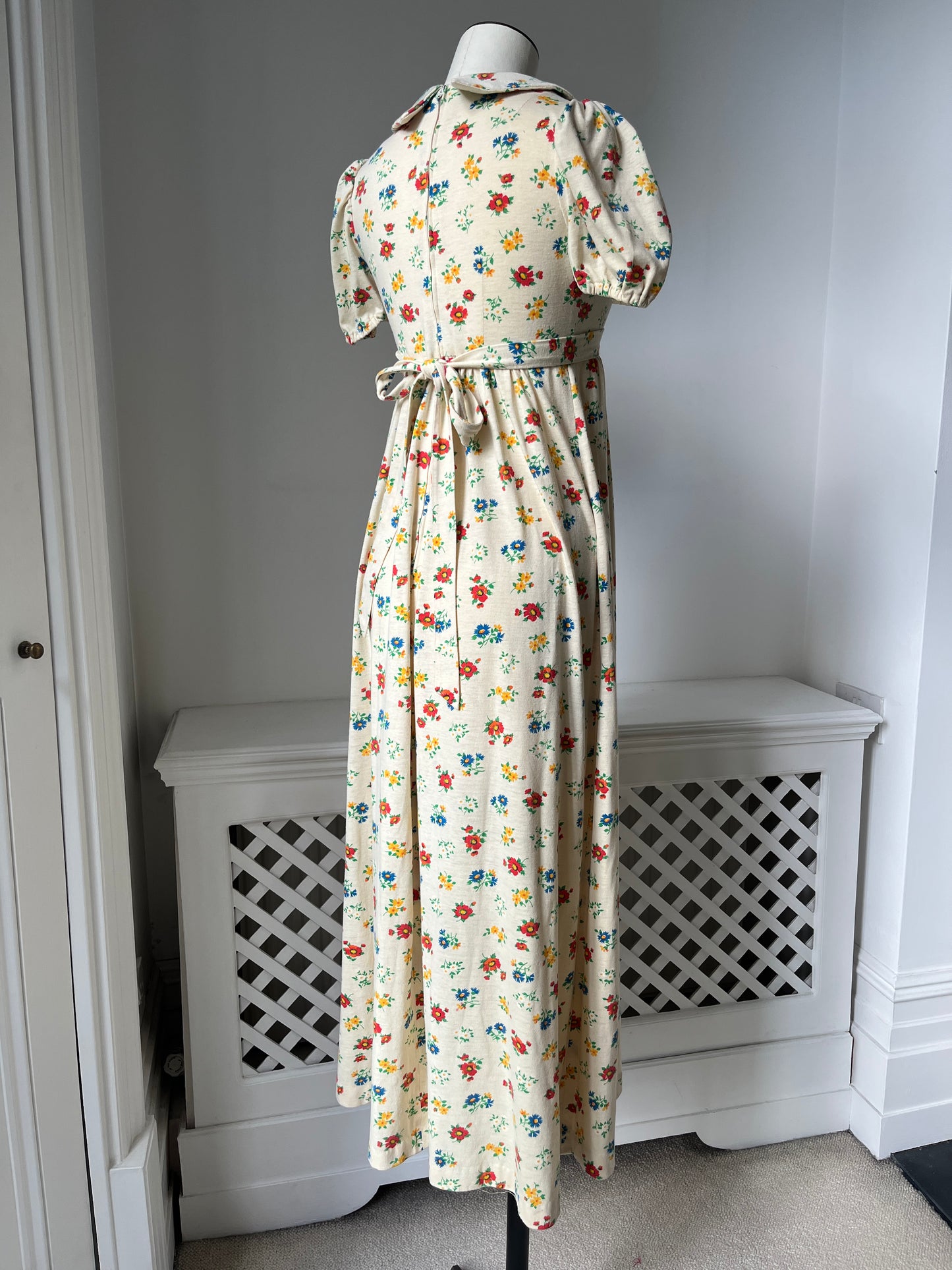 1970s Pale Yellow Ditsy Babydoll Dress