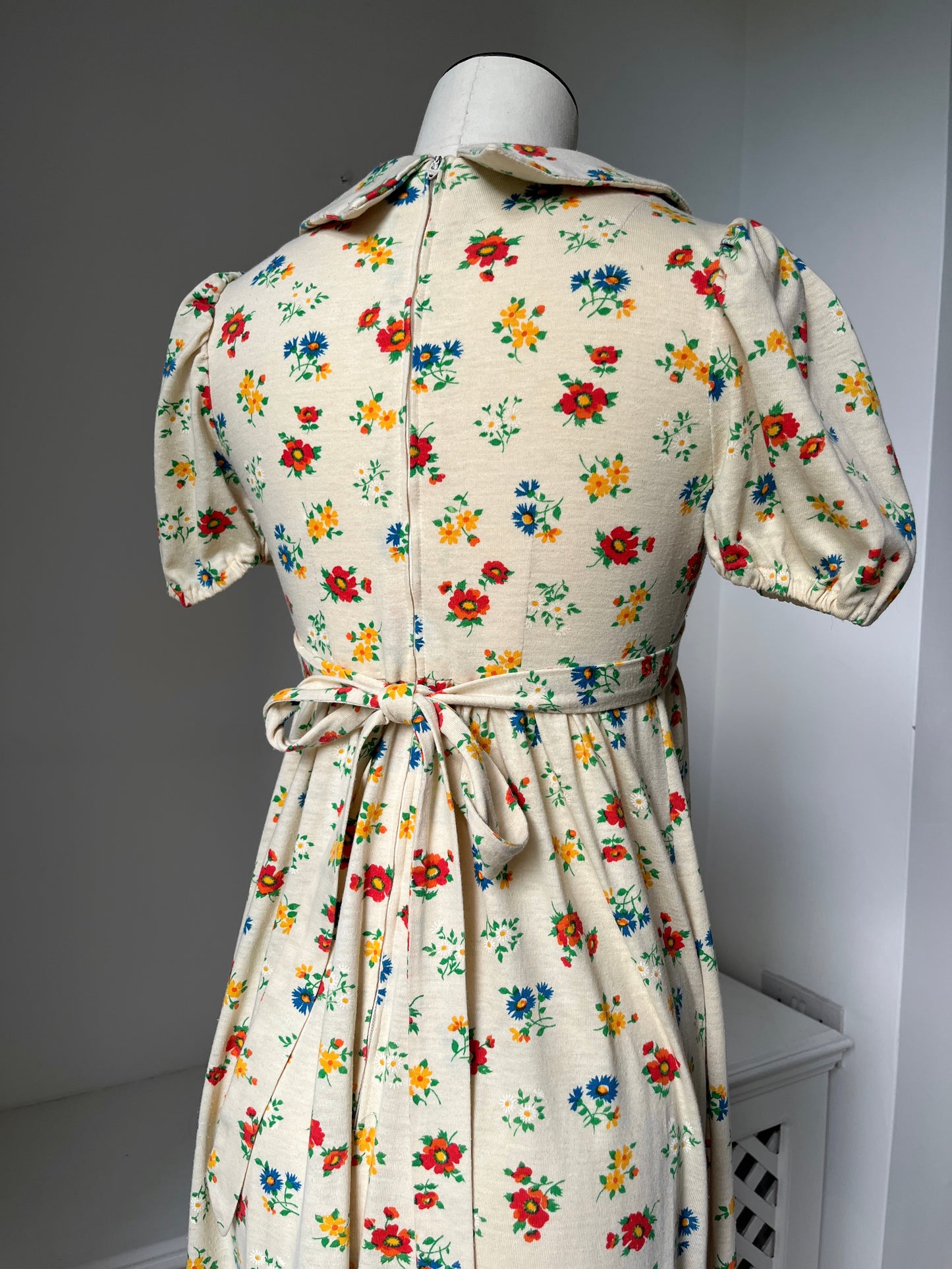 1970s Pale Yellow Ditsy Babydoll Dress