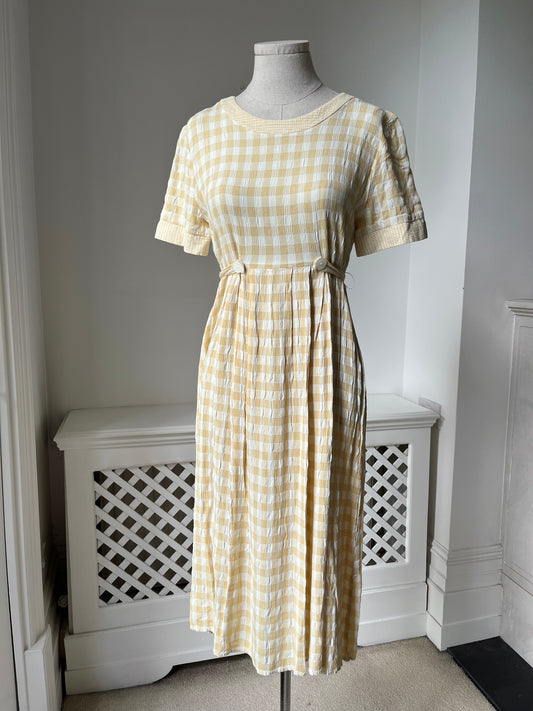 1990s Pale Yellow Gingham Dress
