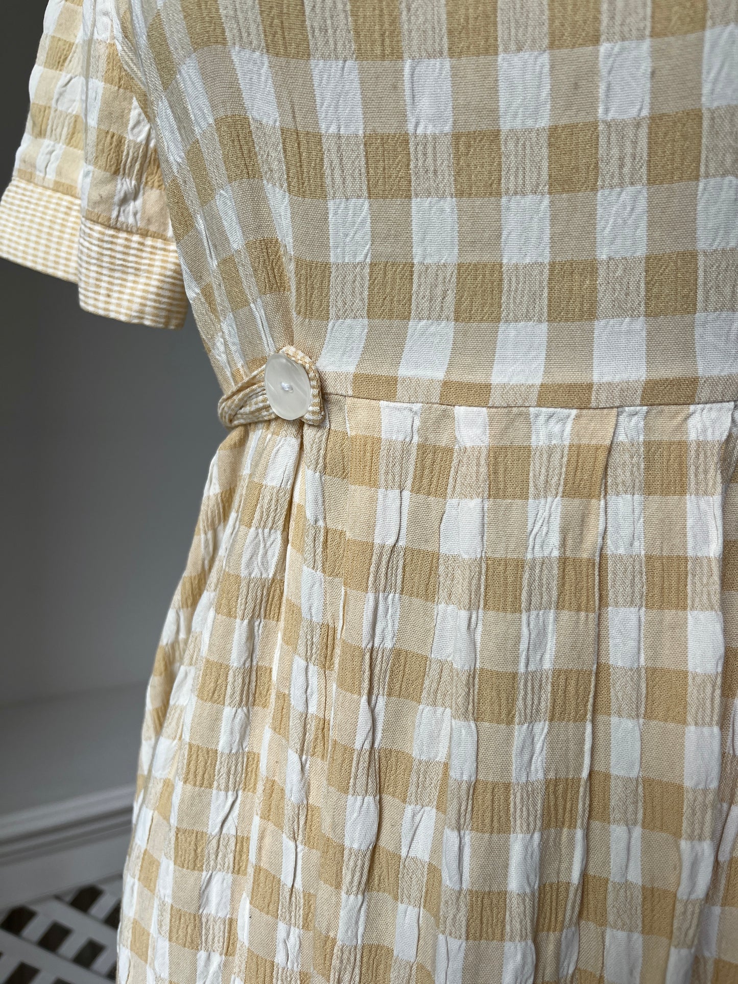 1990s Pale Yellow Gingham Dress