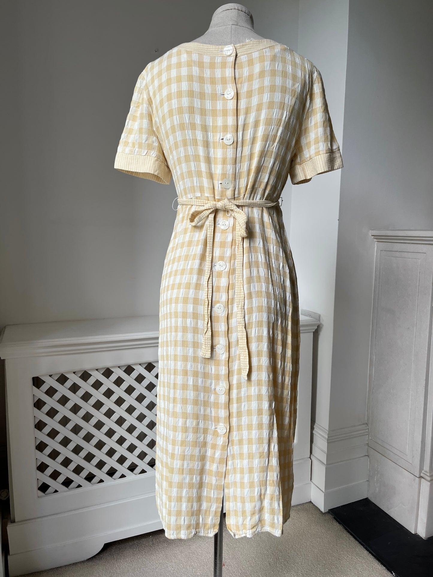 1990s Pale Yellow Gingham Dress