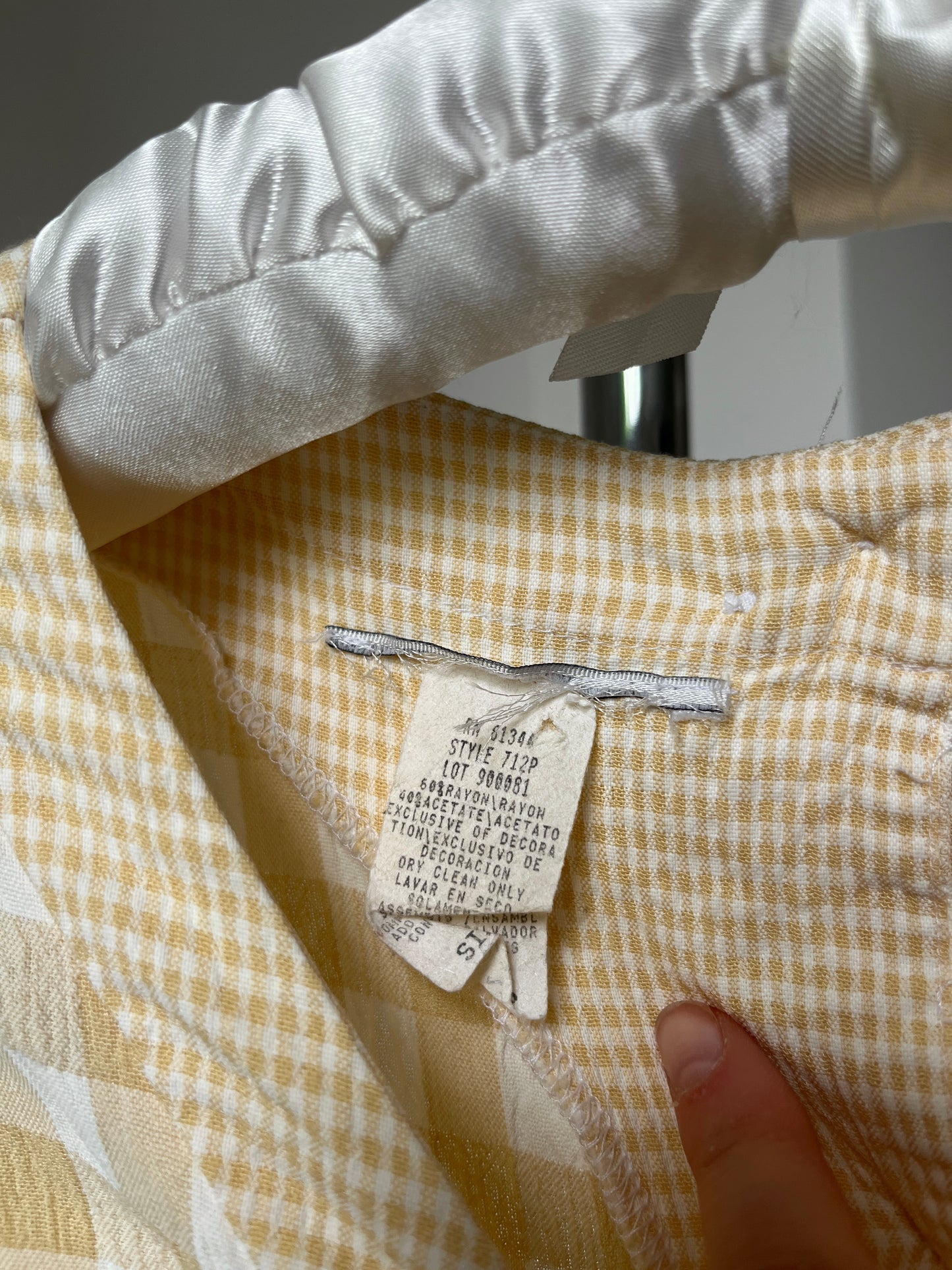 1990s Pale Yellow Gingham Dress