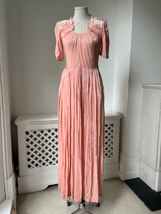 1930s 1940s Pink Velvet 'Lee Delman' Evening Gown