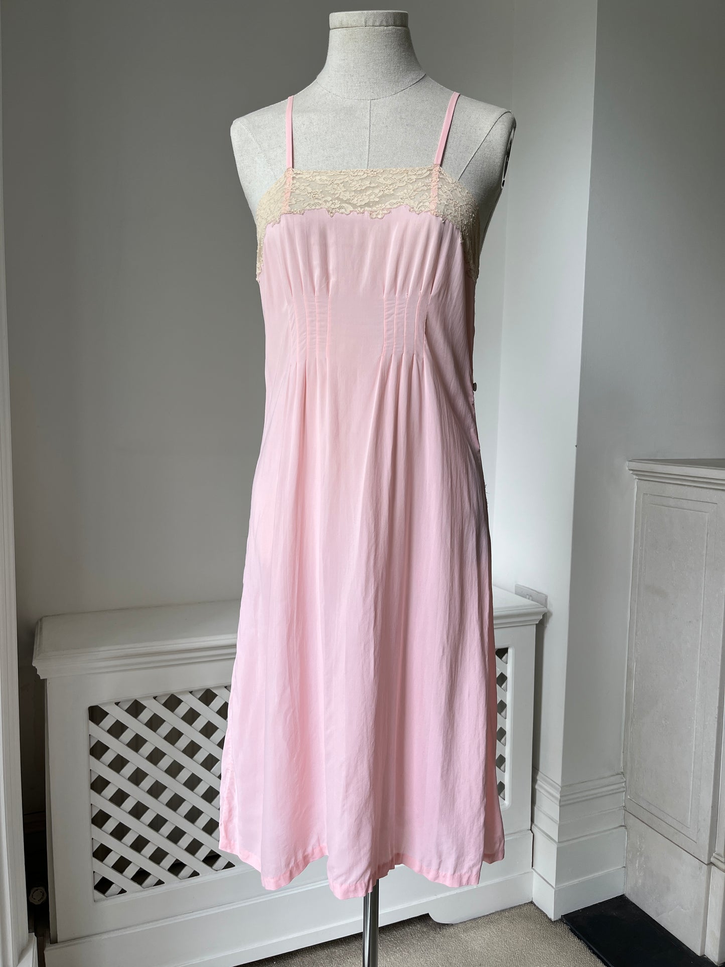 1940s Candy Floss Pink Midi Pink Slip with Lace