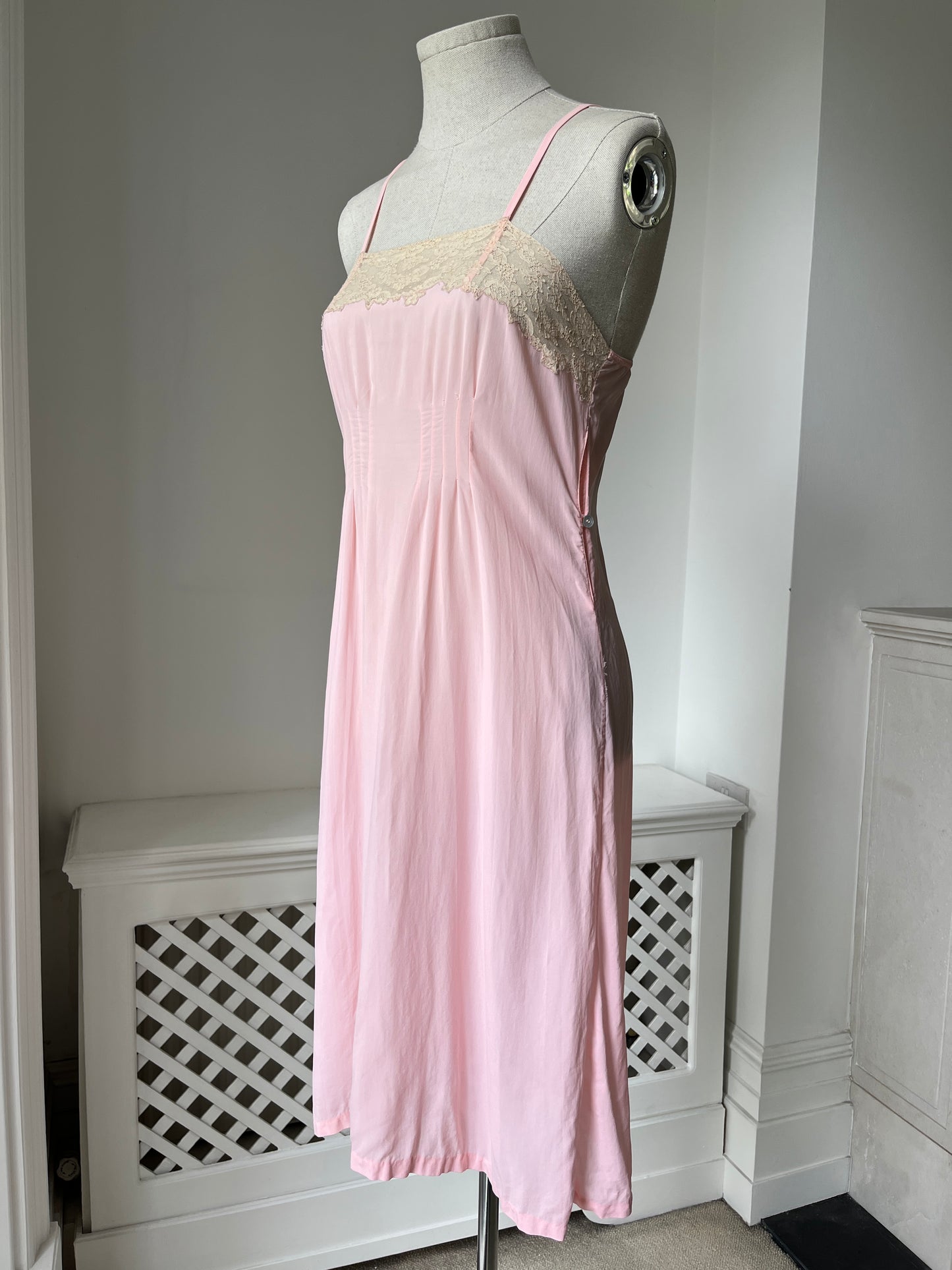 1940s Candy Floss Pink Midi Pink Slip with Lace