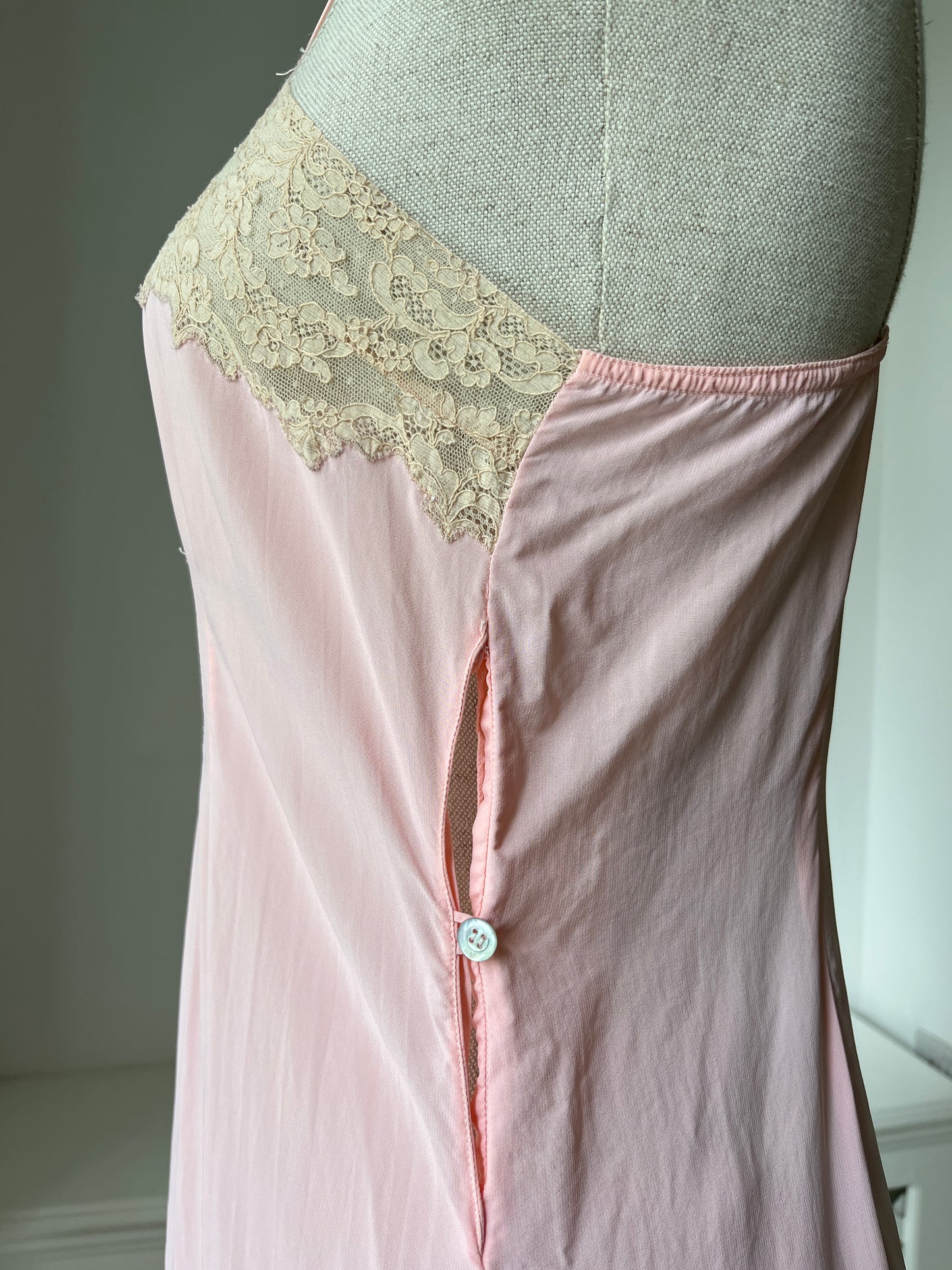 1940s Candy Floss Pink Midi Pink Slip with Lace