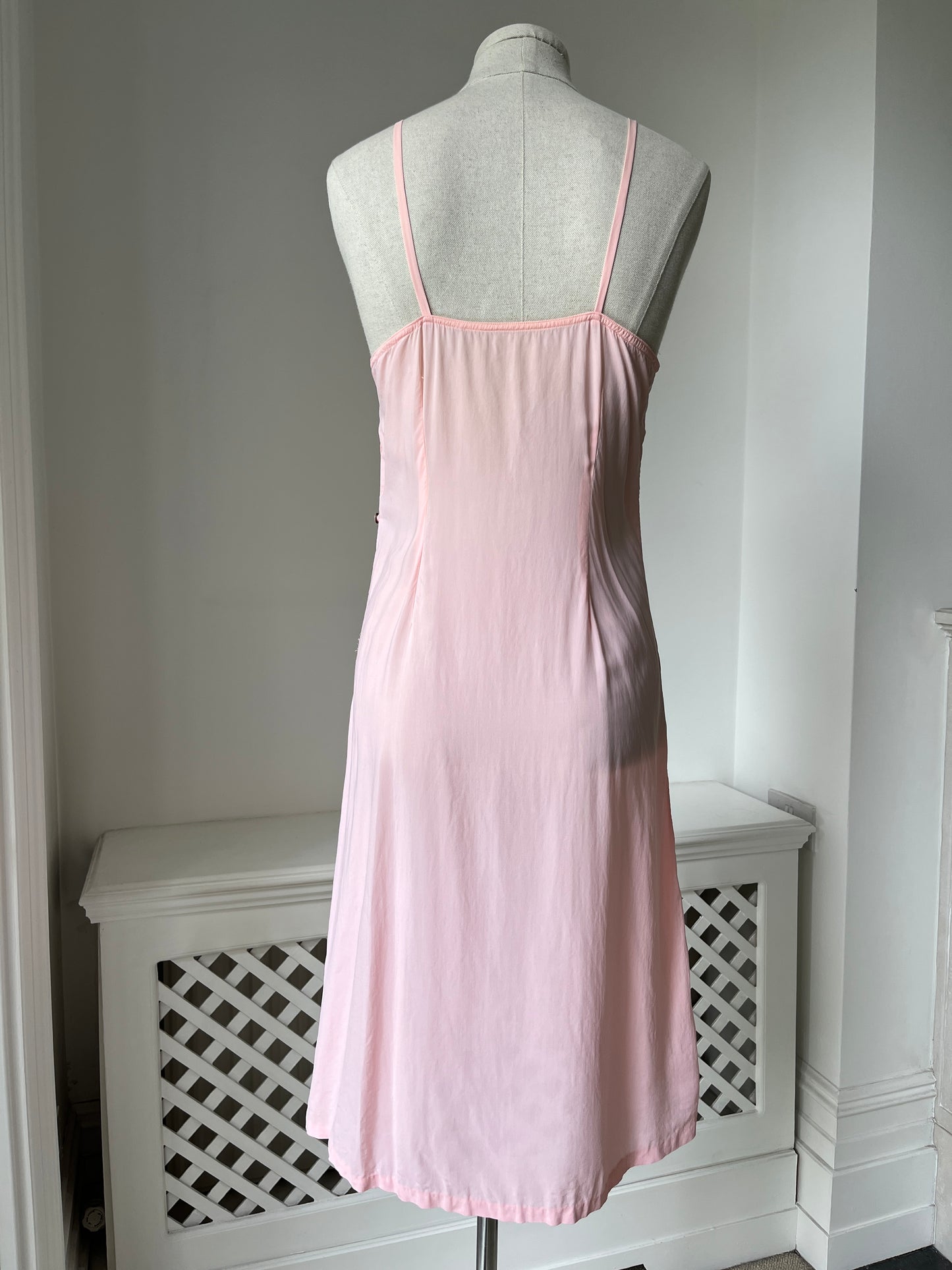 1940s Candy Floss Pink Midi Pink Slip with Lace