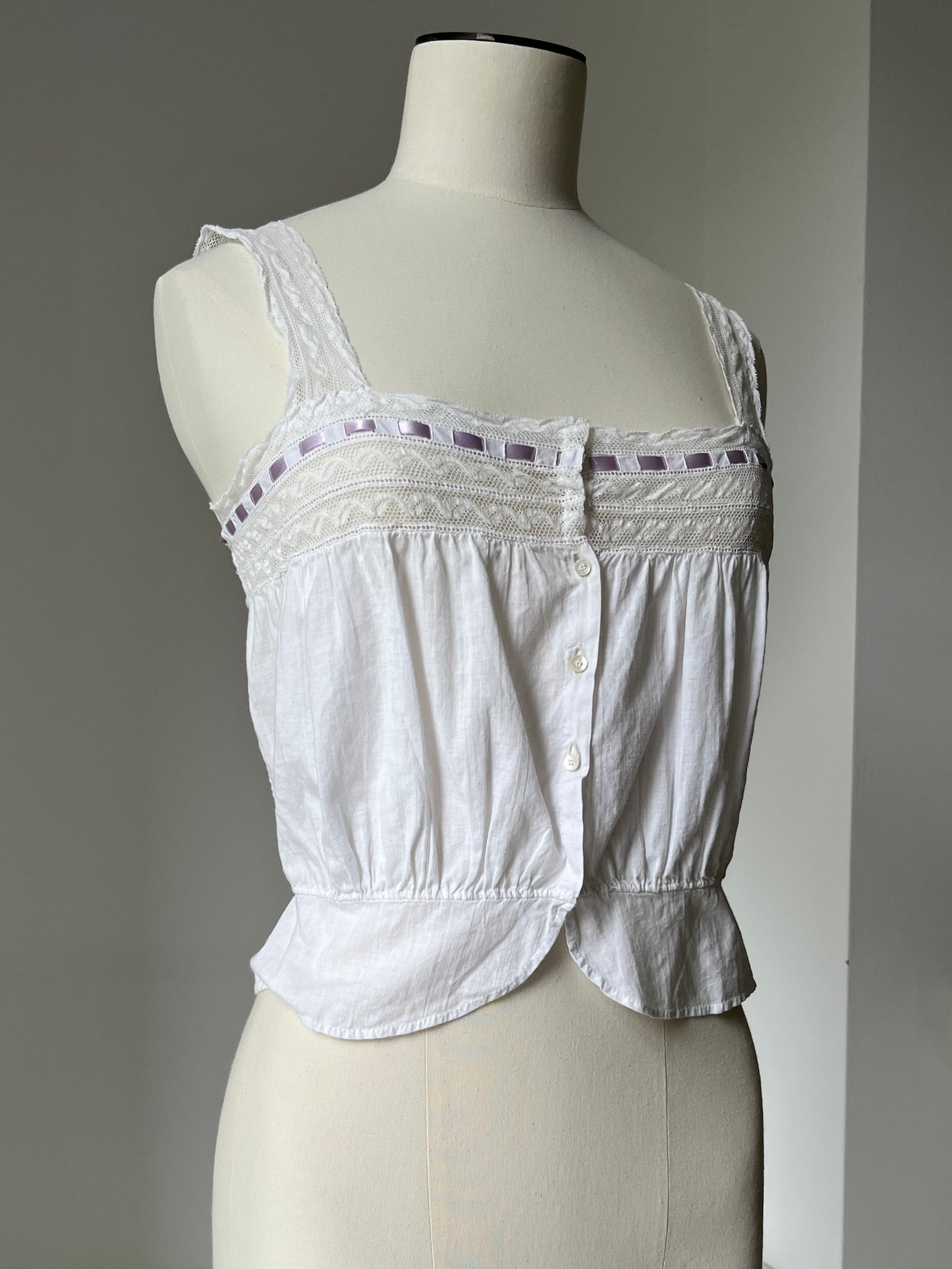 1910s Edwardian Corset Cover with Lilac Ribbon