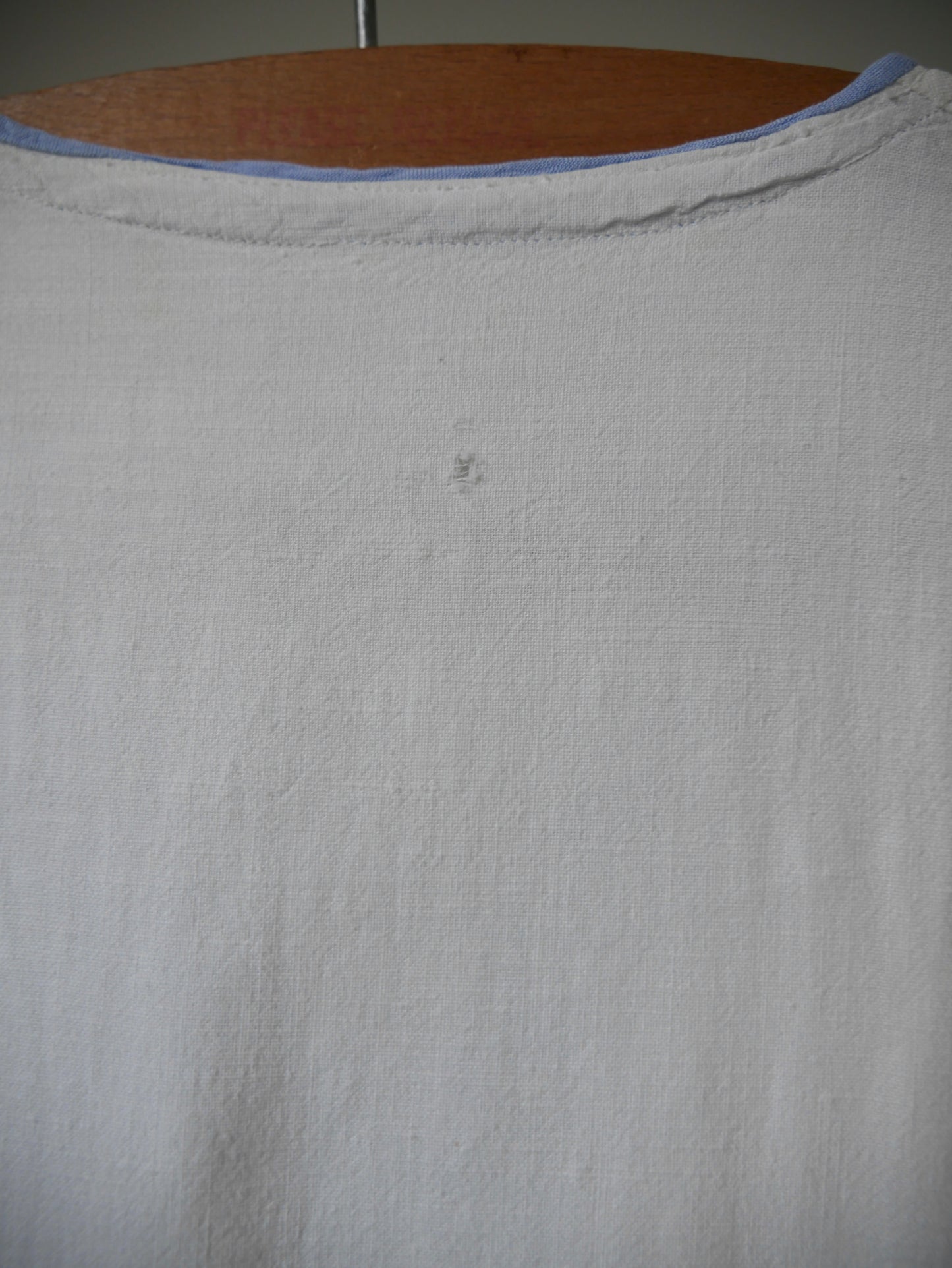 1930s White Cotton Nightdress with Blue Embroidery