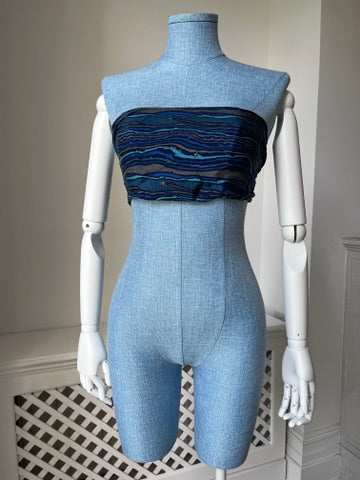 1970s Blue Striped Silk Scarf