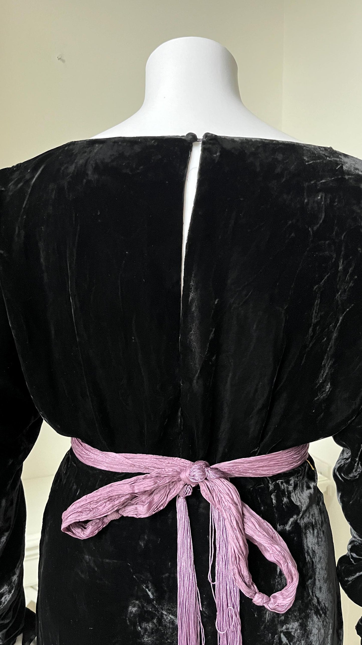 1930s Black Velvet Dress with Dolman Sleeves