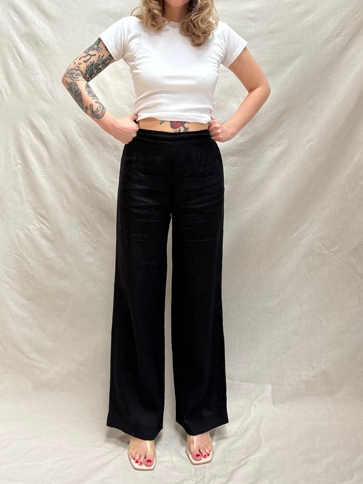 1990s Pure Linen Wide Leg Trousers