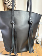 2010 Black Leather Handbag with Tassels