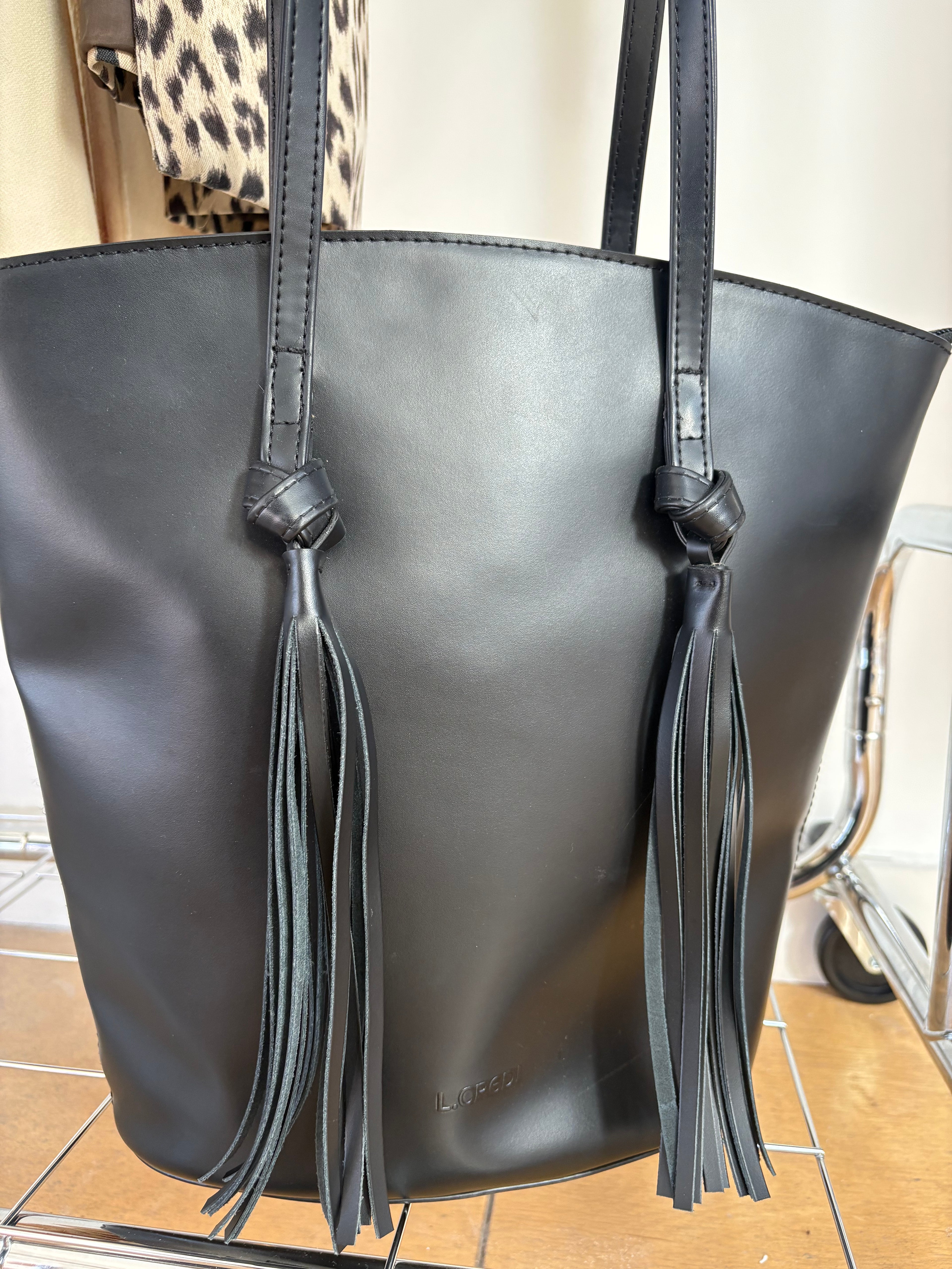 2010 Black Leather Handbag with Tassels