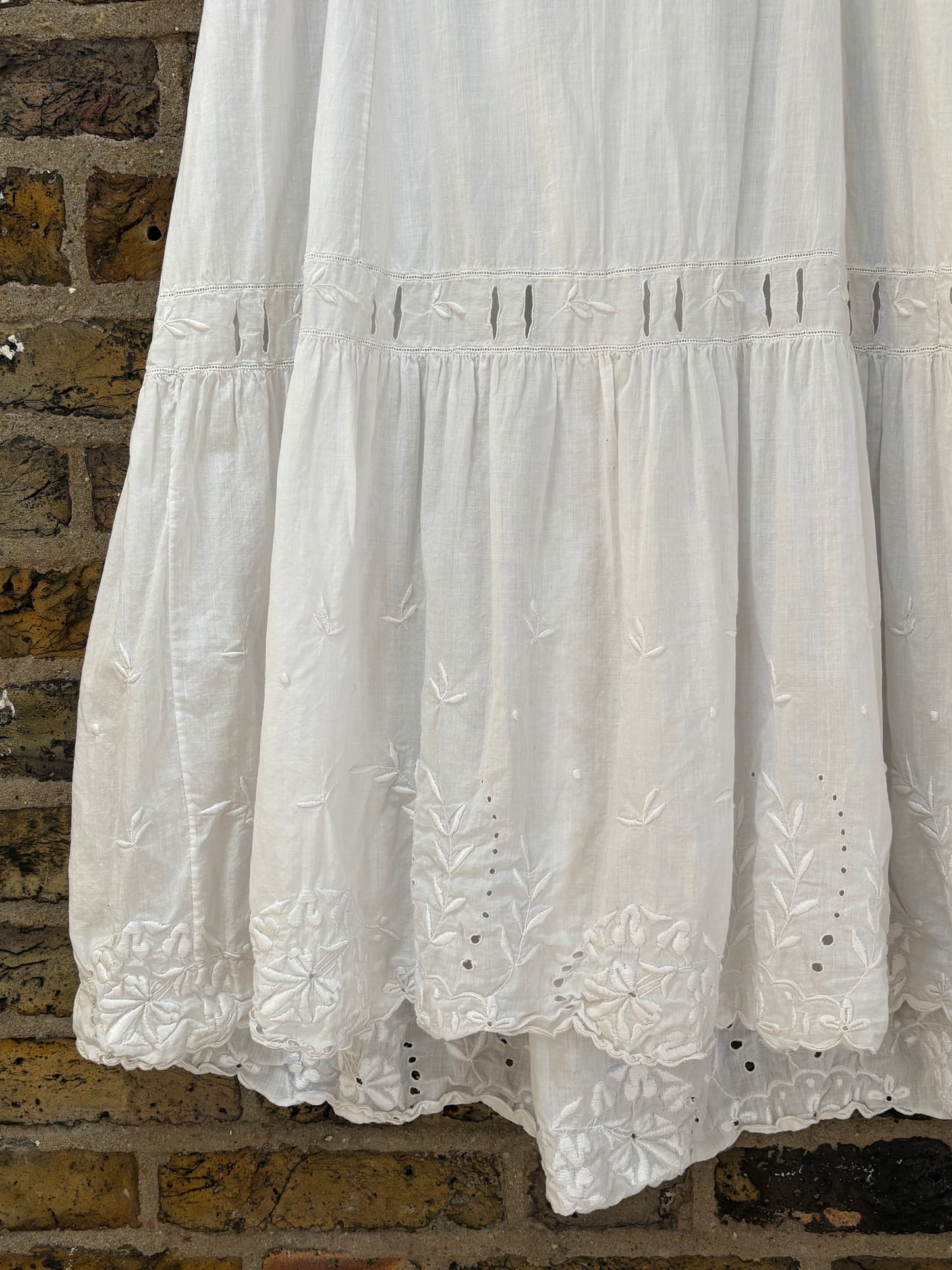 1900s Pure Cotton Petticoat with Floral Embroidery