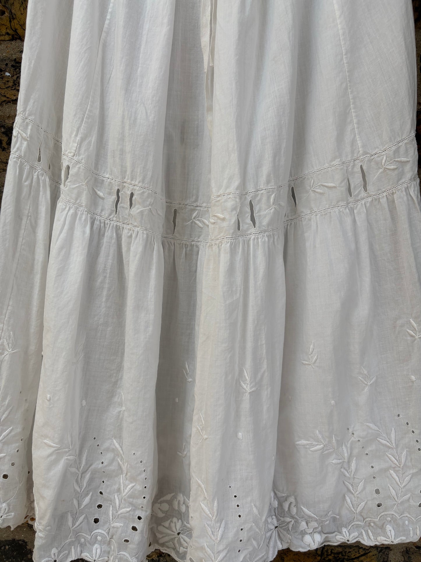 1900s Pure Cotton Petticoat with Floral Embroidery