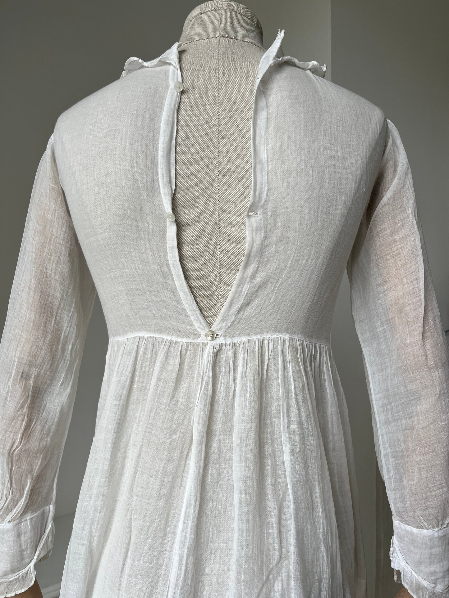 1900s Lawn Cotton Day Dress with Collar