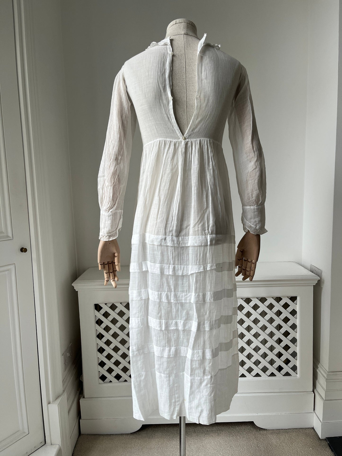 1900s Lawn Cotton Day Dress with Collar