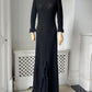1960s Black Crochet Knit Nude Illusion Maxi Dress