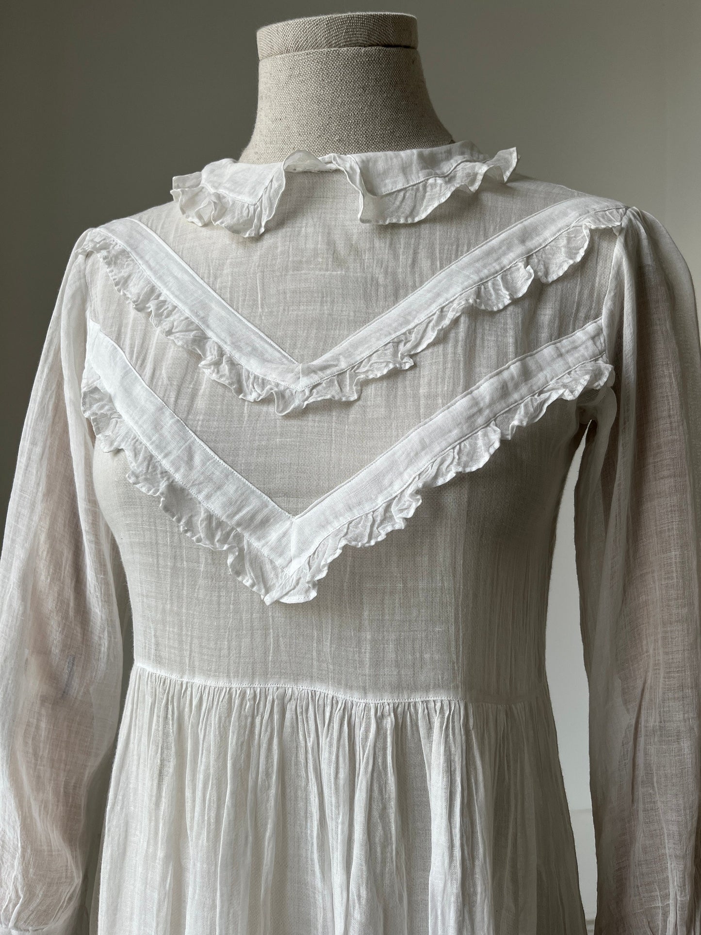 1900s Lawn Cotton Day Dress with Collar