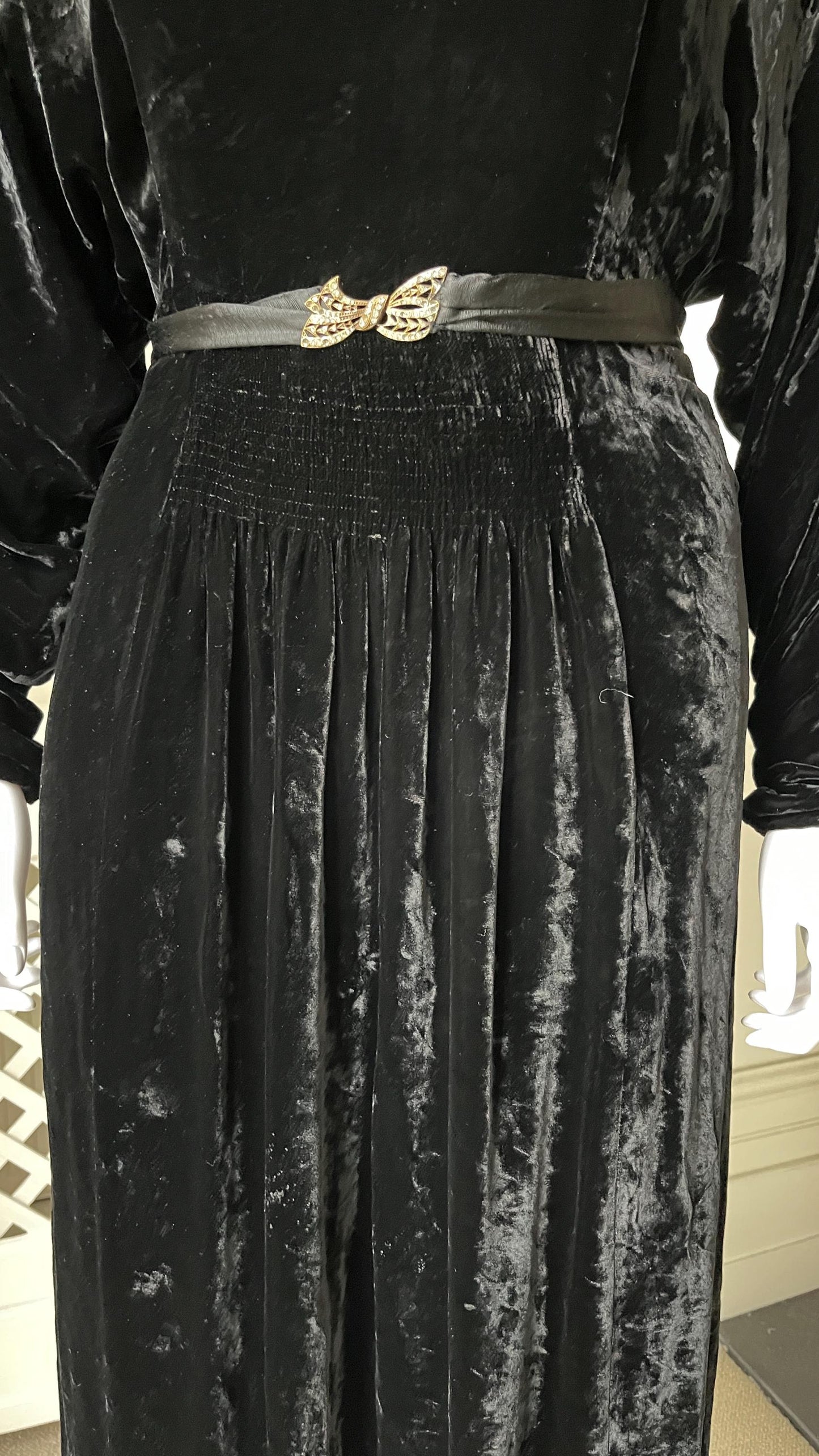 1930s Black Velvet Dress with Dolman Sleeves