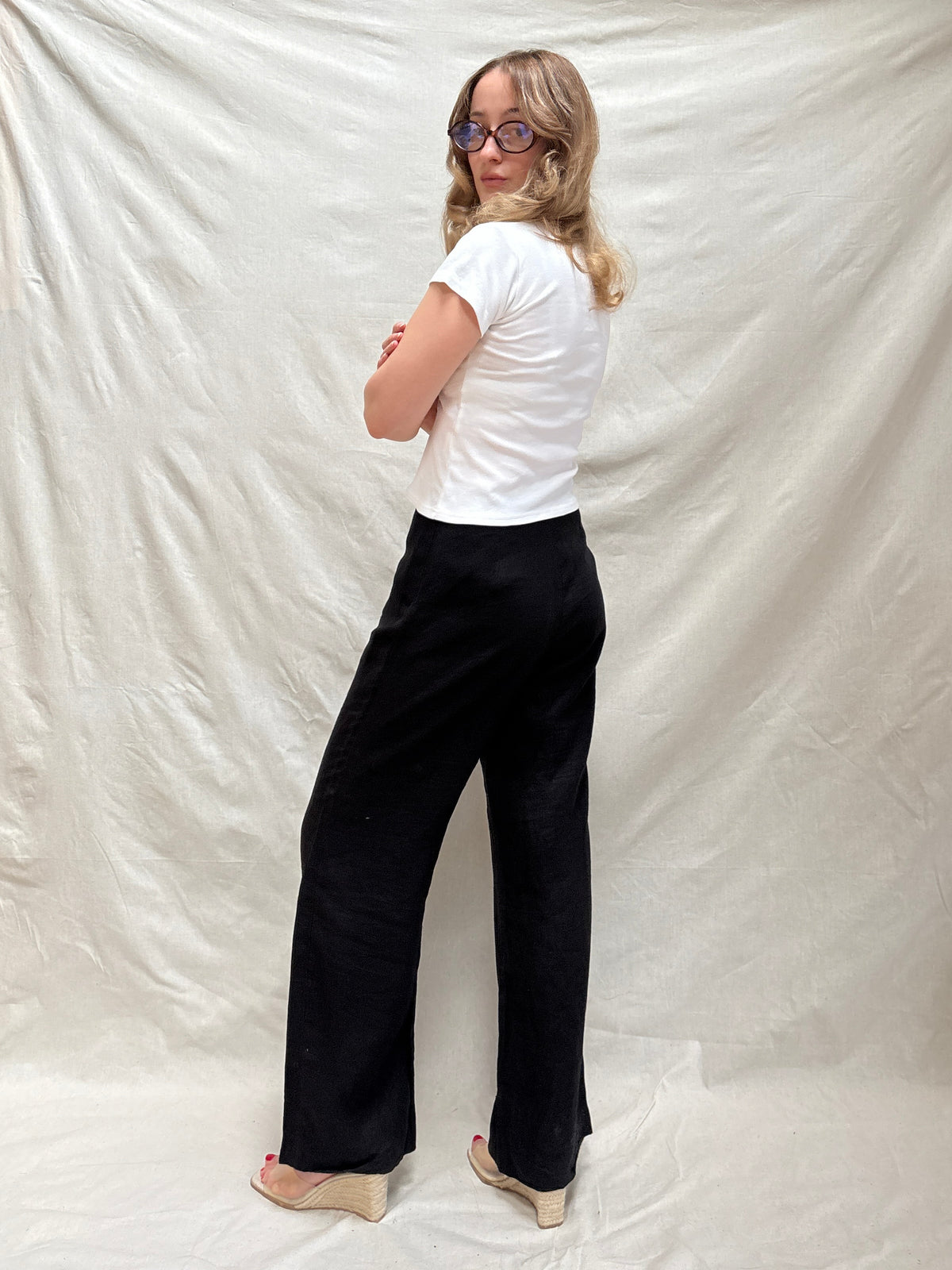 1990s Pure Linen Wide Leg Trousers
