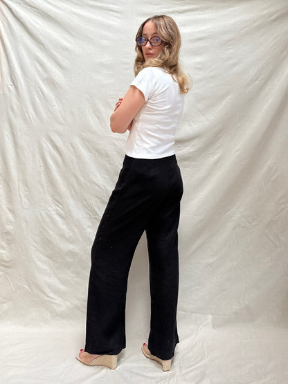 1990s Pure Linen Wide Leg Trousers