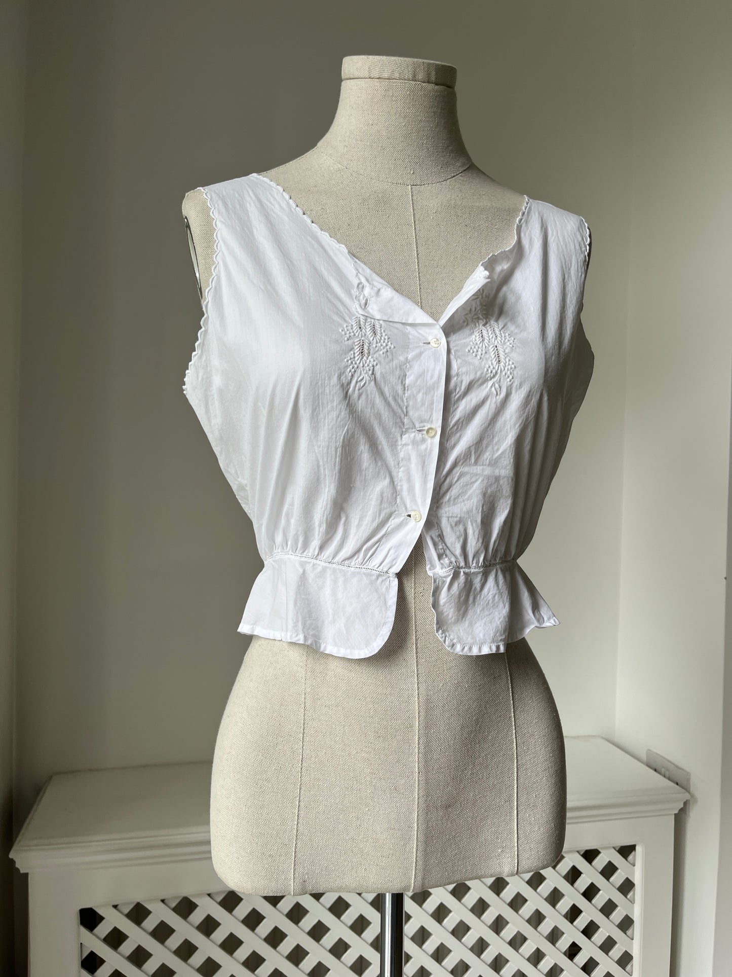 1910s Edwardian Corset Cover with Wisteria Embroidery