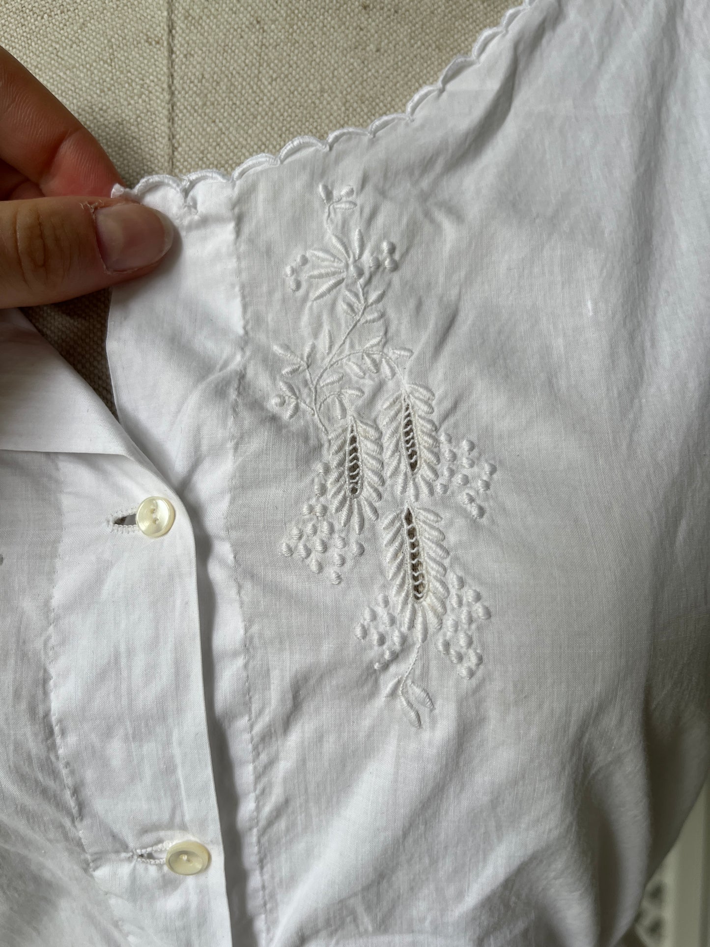 1910s Edwardian Corset Cover with Wisteria Embroidery